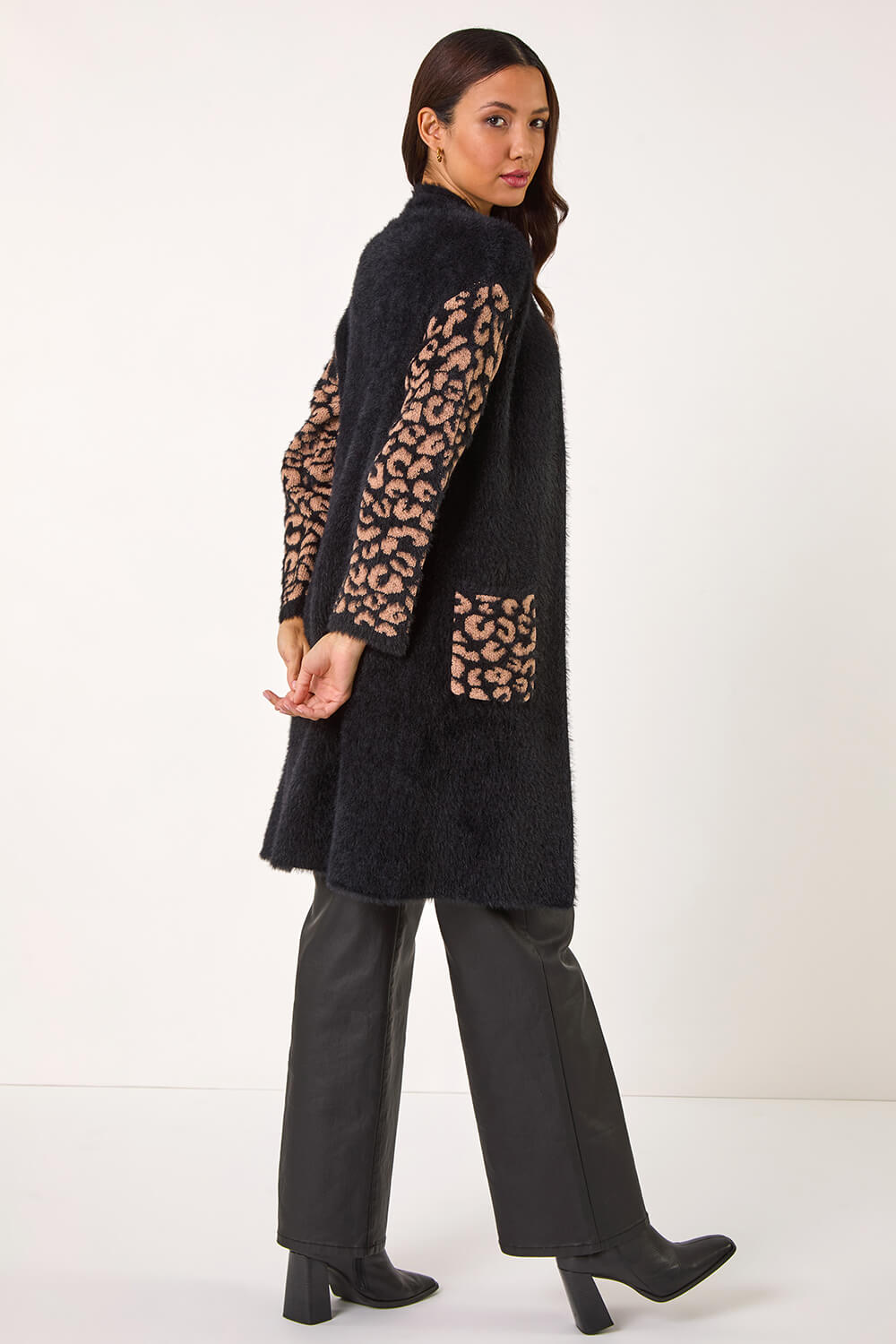 Black Animal Print Jacquard Cardigan, Image 4 of 5