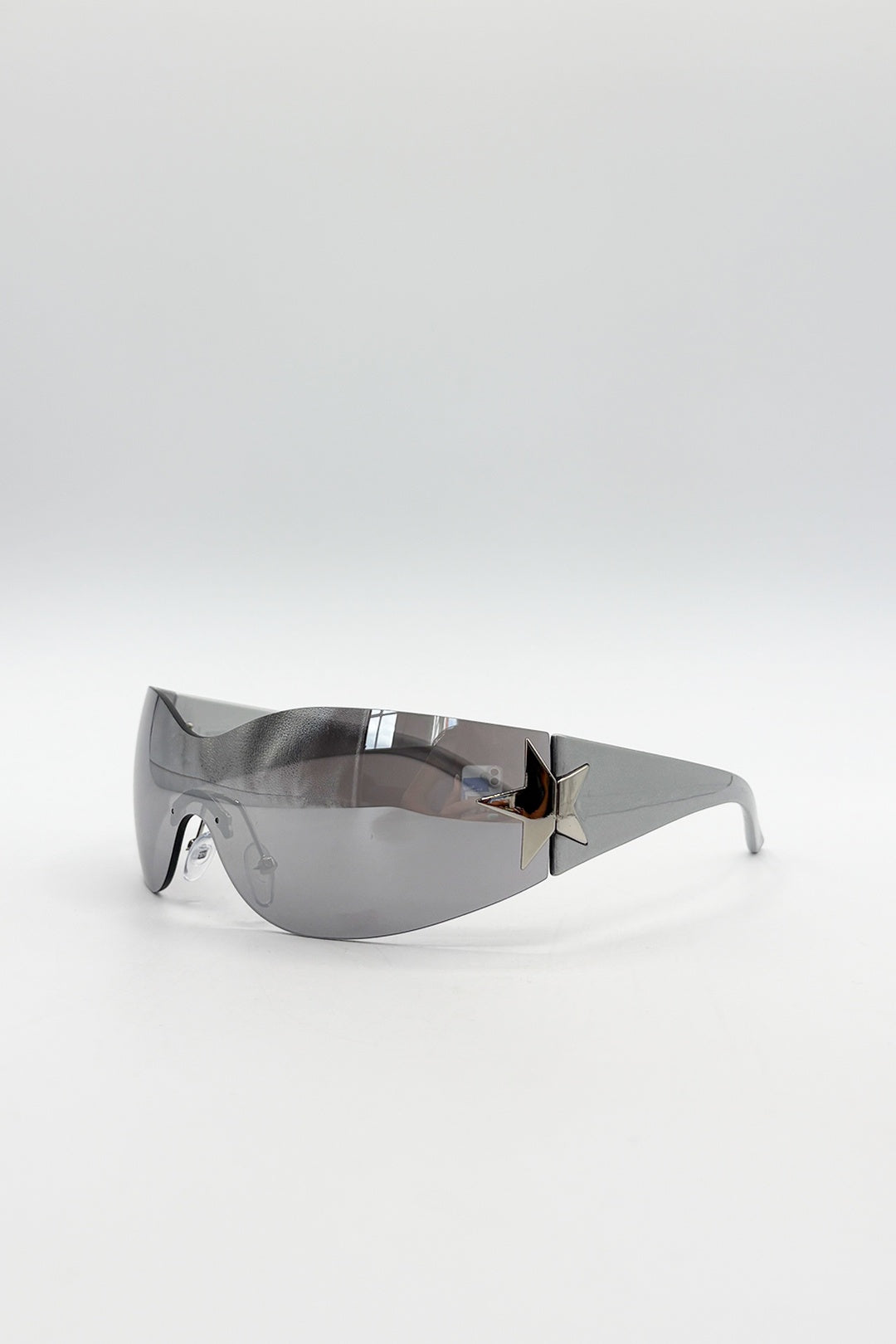 Silver Racer Sunglasses with Star Hinge Detail in Silver, Image 2 of 4