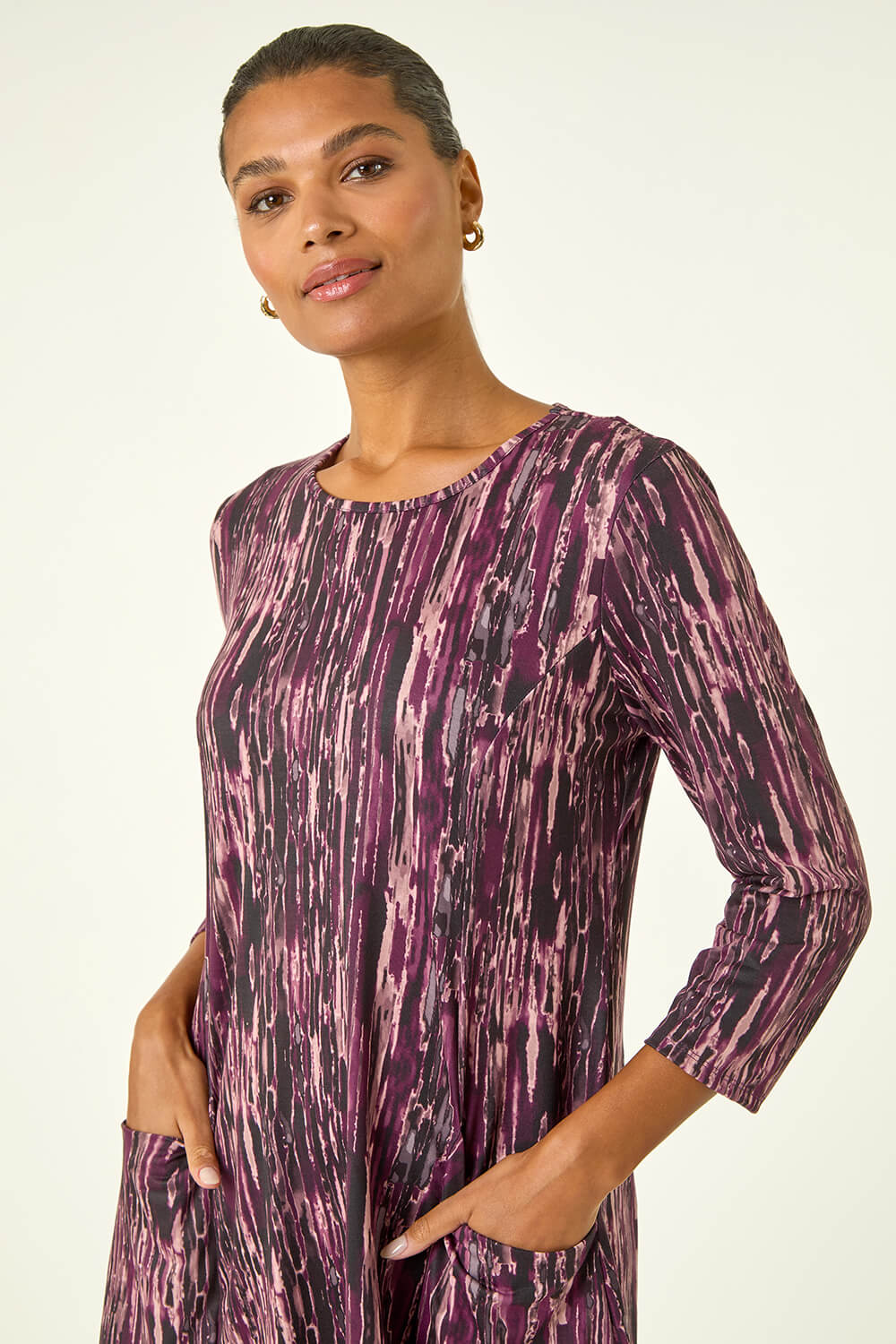 Purple Printed Pocket Swing Top, Image 1 of 5