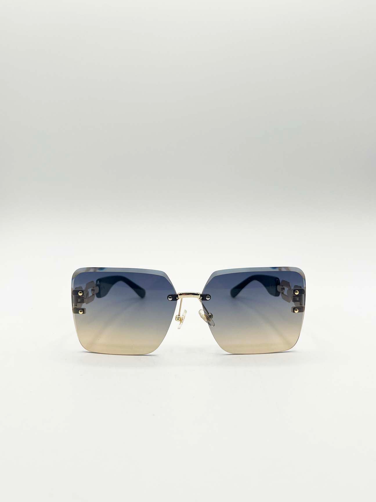 Pink Rimless Oversized Square Sunglassses