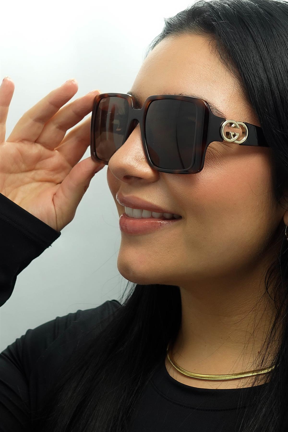 Brown Square Dark Havana with Gold Dark Brown GG1692S, Image 5 of 6