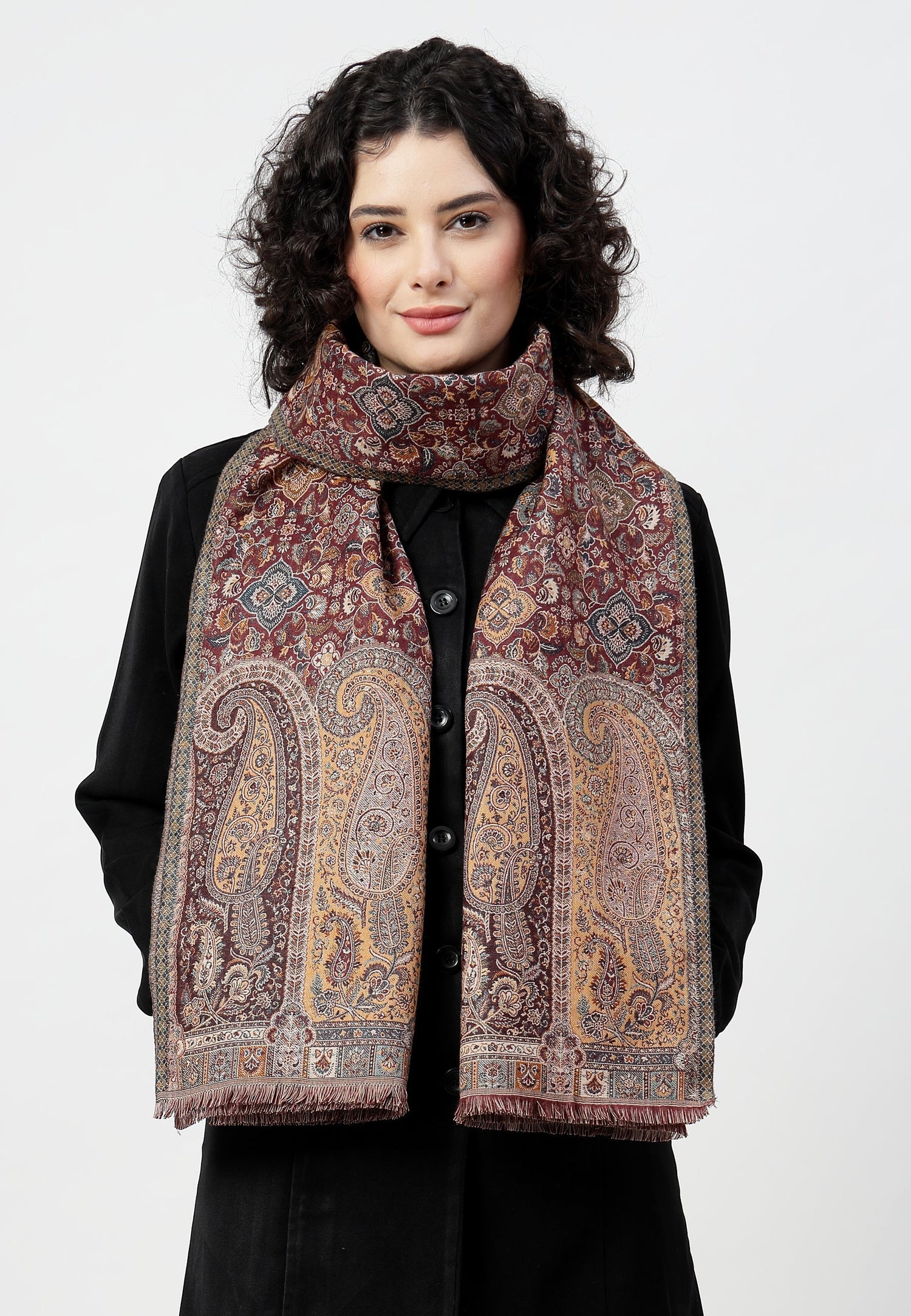 Multi Kashmiri Jamawar Scarf, Image 3 of 4