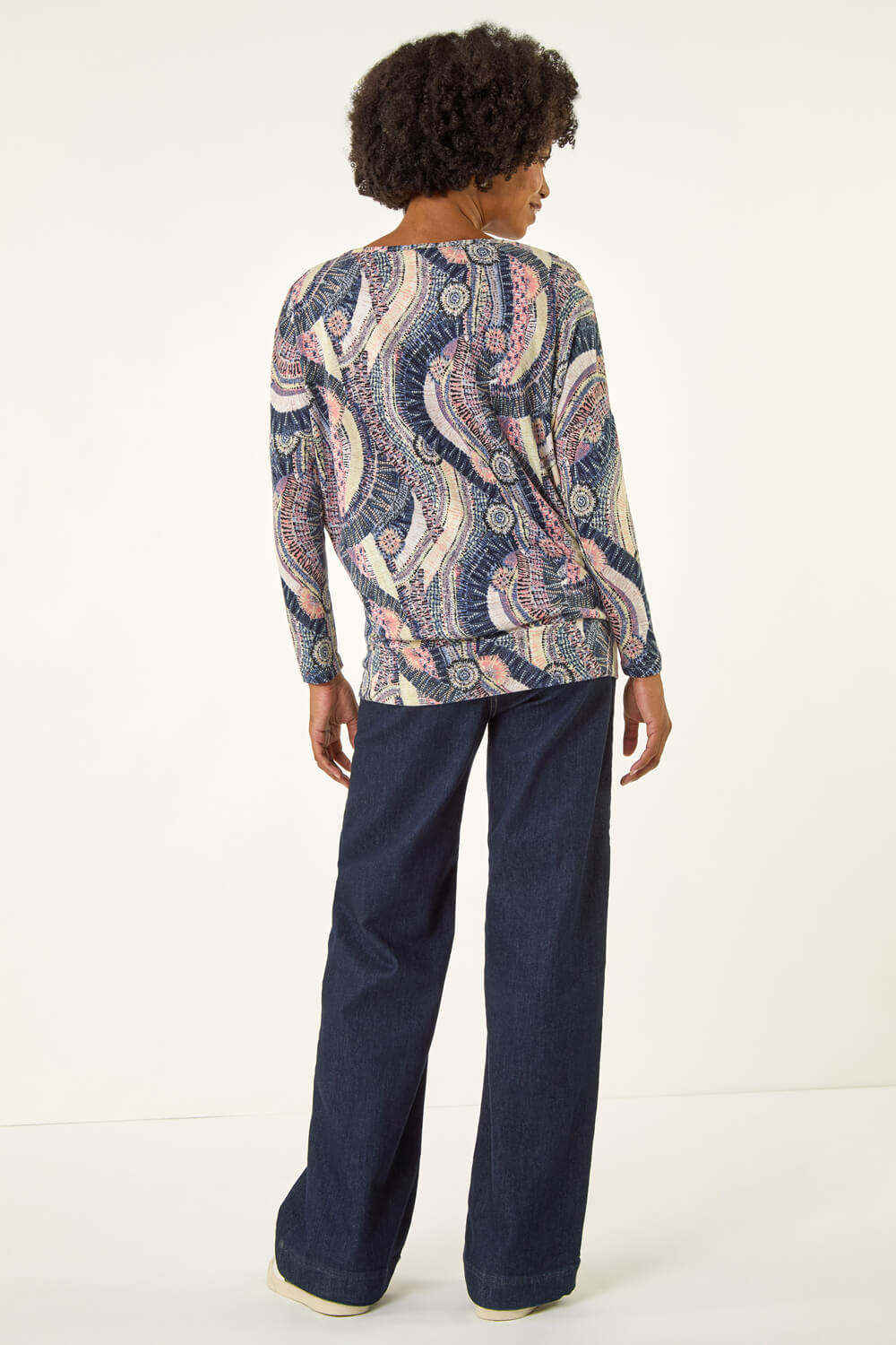 PINK Abstract Print Banded Hem Stretch Top, Image 4 of 5