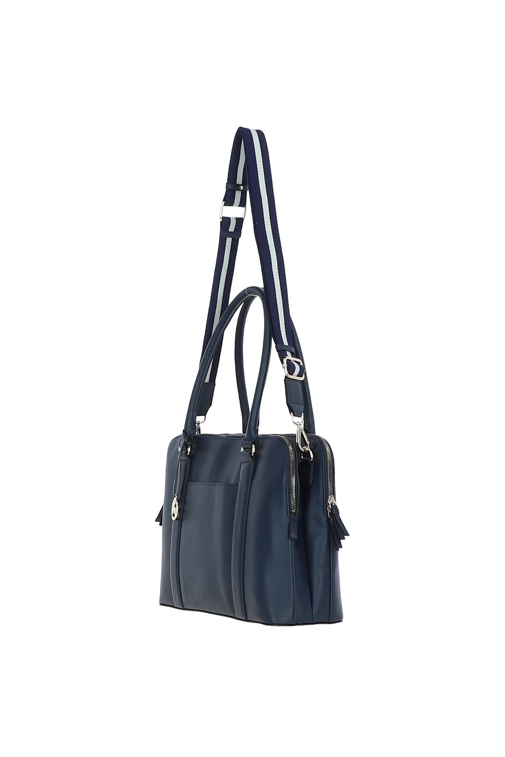 Navy Ashwood Leather Navy 'Cuore di Cuoio' 3 Section Large Leather Handbag, Image 3 of 4