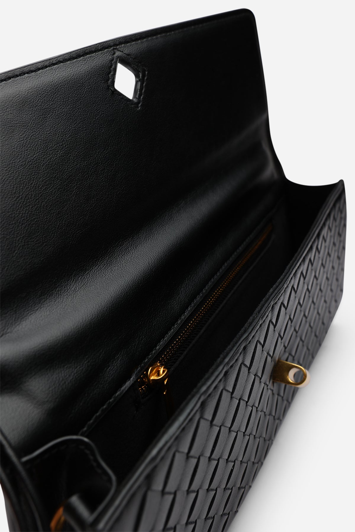 Black Petal Envelope Style Woven Clutch Bag, Image 4 of 8