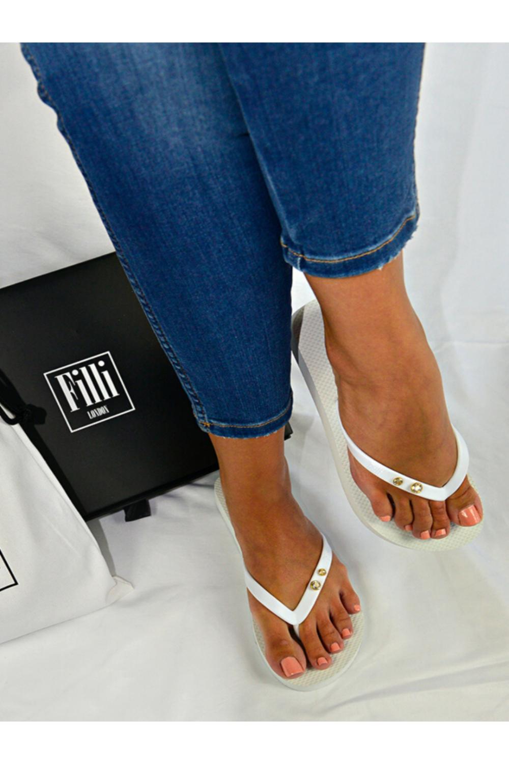 White Filli London White Crystal Diamond Luxury Flip Flops, Image 2 of 3