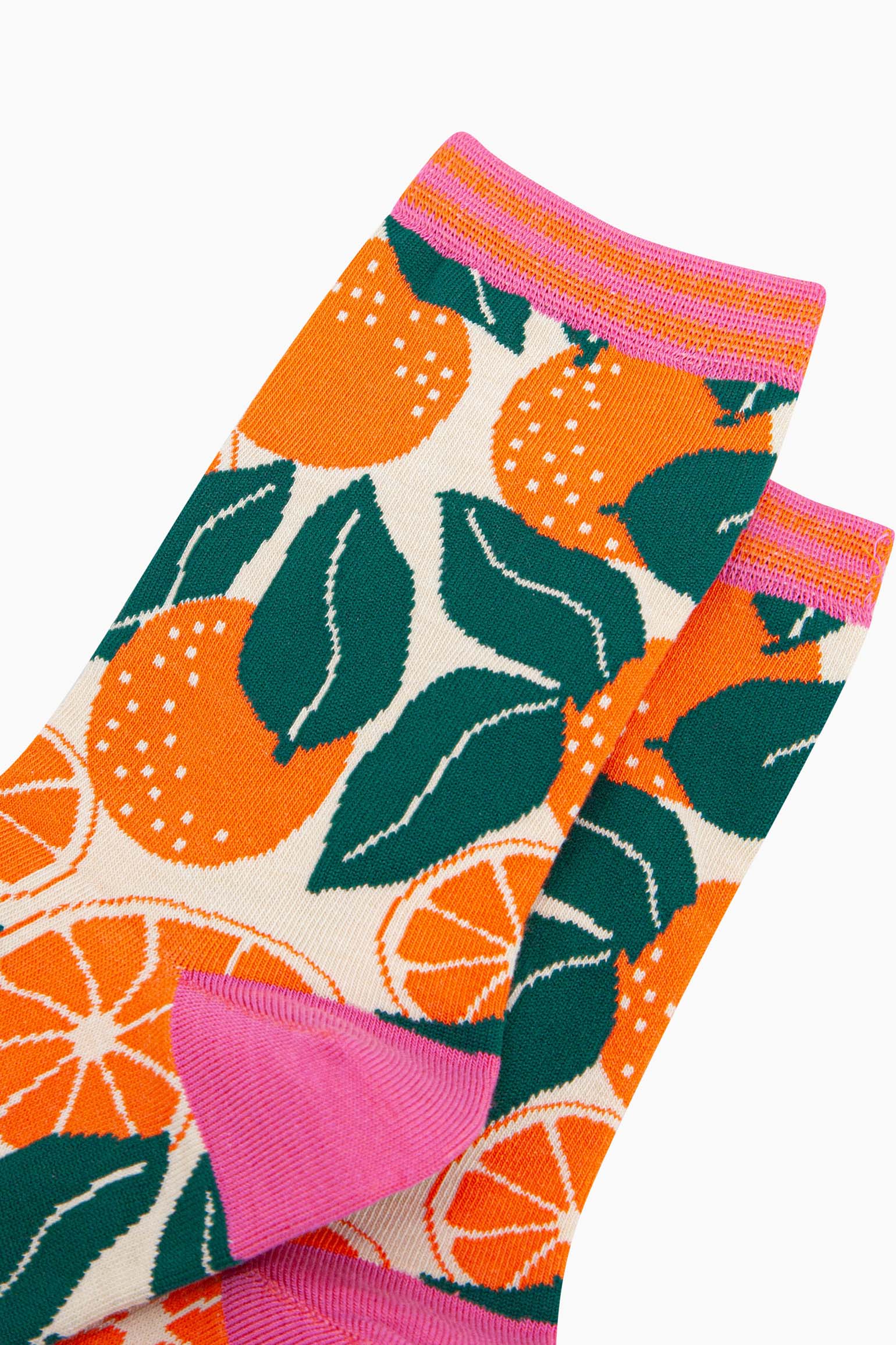 Cream Orange Fruit Tree Bamboo Socks, Image 3 of 4