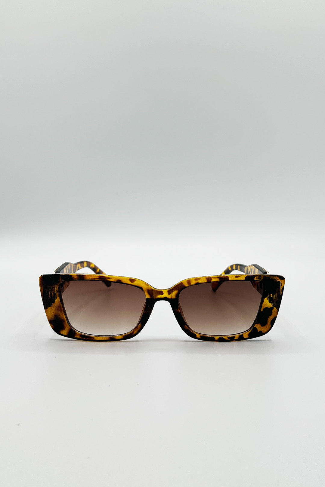Brown Rectangle Cateye Side Detail Sunglasses In Leopard, Image 2 of 5