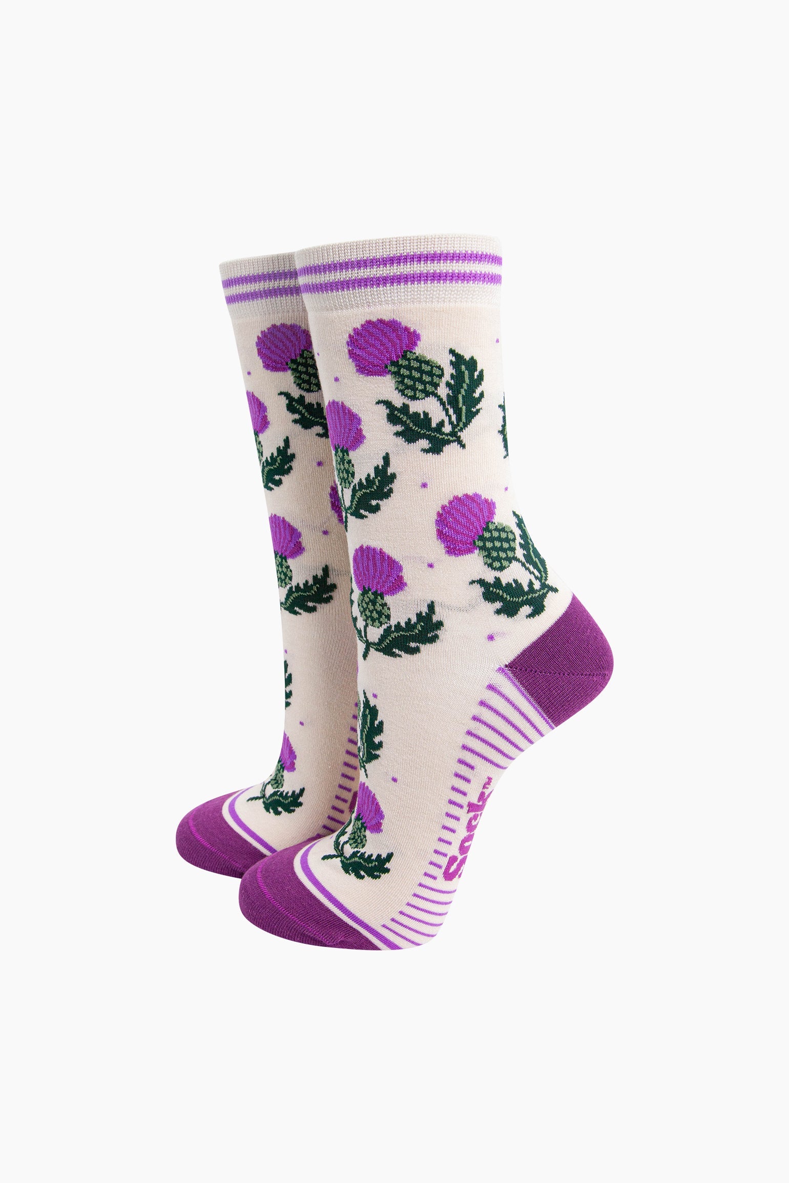 Cream Scottish Thistles Bamboo Socks In Cream