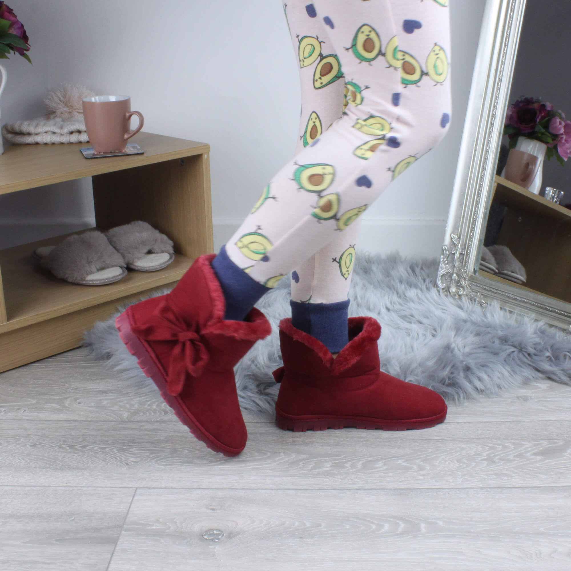 Bordeaux AJVANI Bordeaux Faux Fur Lined Ankle Boots Slippers, Image 5 of 6