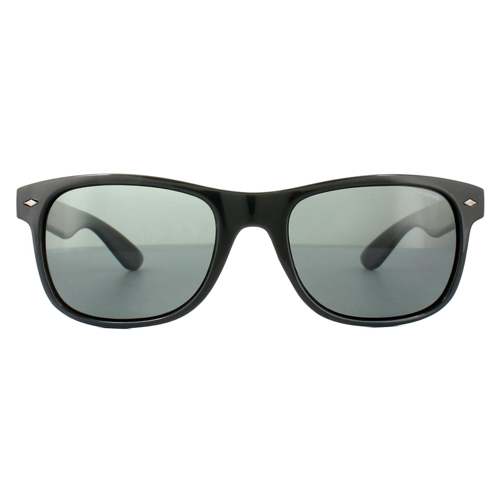 Black Polaroid Black Rectangle Shiny Black Grey Polarized Sunglasses, Image 1 of 4