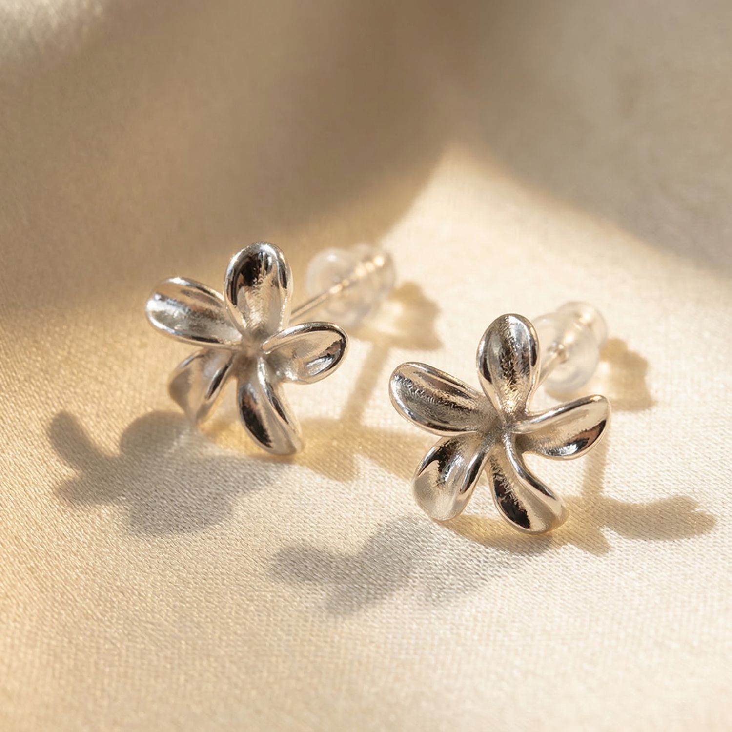 Silver Dainty Mini Tiny Flower Stud Sterling Silver Earrings, Image 1 of 4