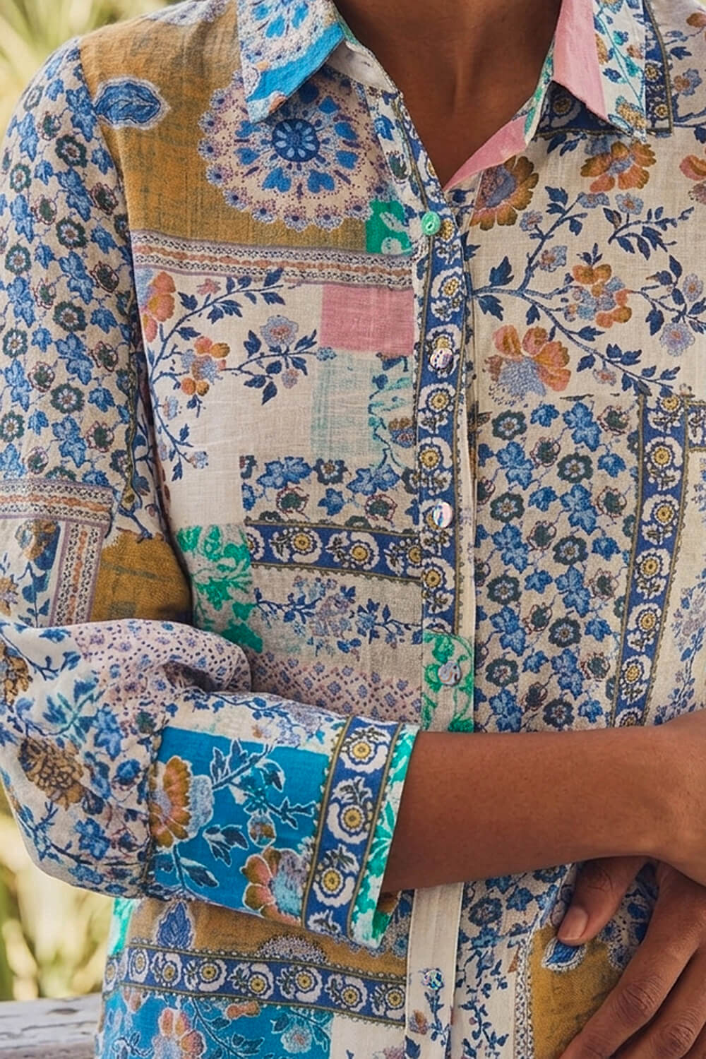 Blue Patchwork Printed Shirt, Image 5 of 4