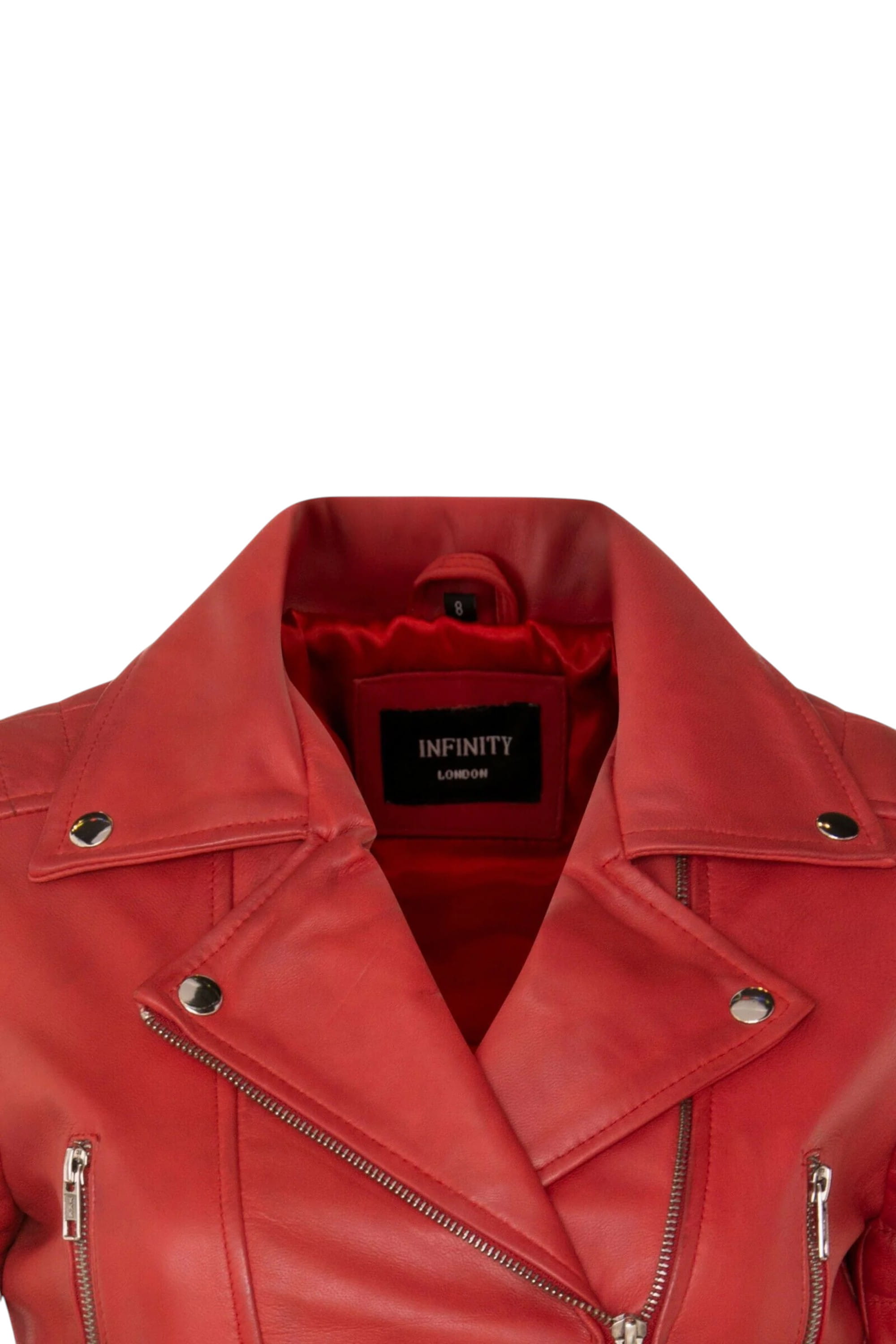 Red Infinity Leather Red Brando Cropped Leather Jacket-Longtown, Image 5 of 6