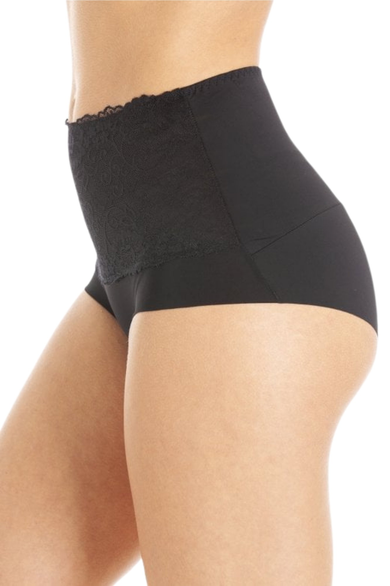 Black High Waist Seamless Floral Briefs, Image 2 of 4