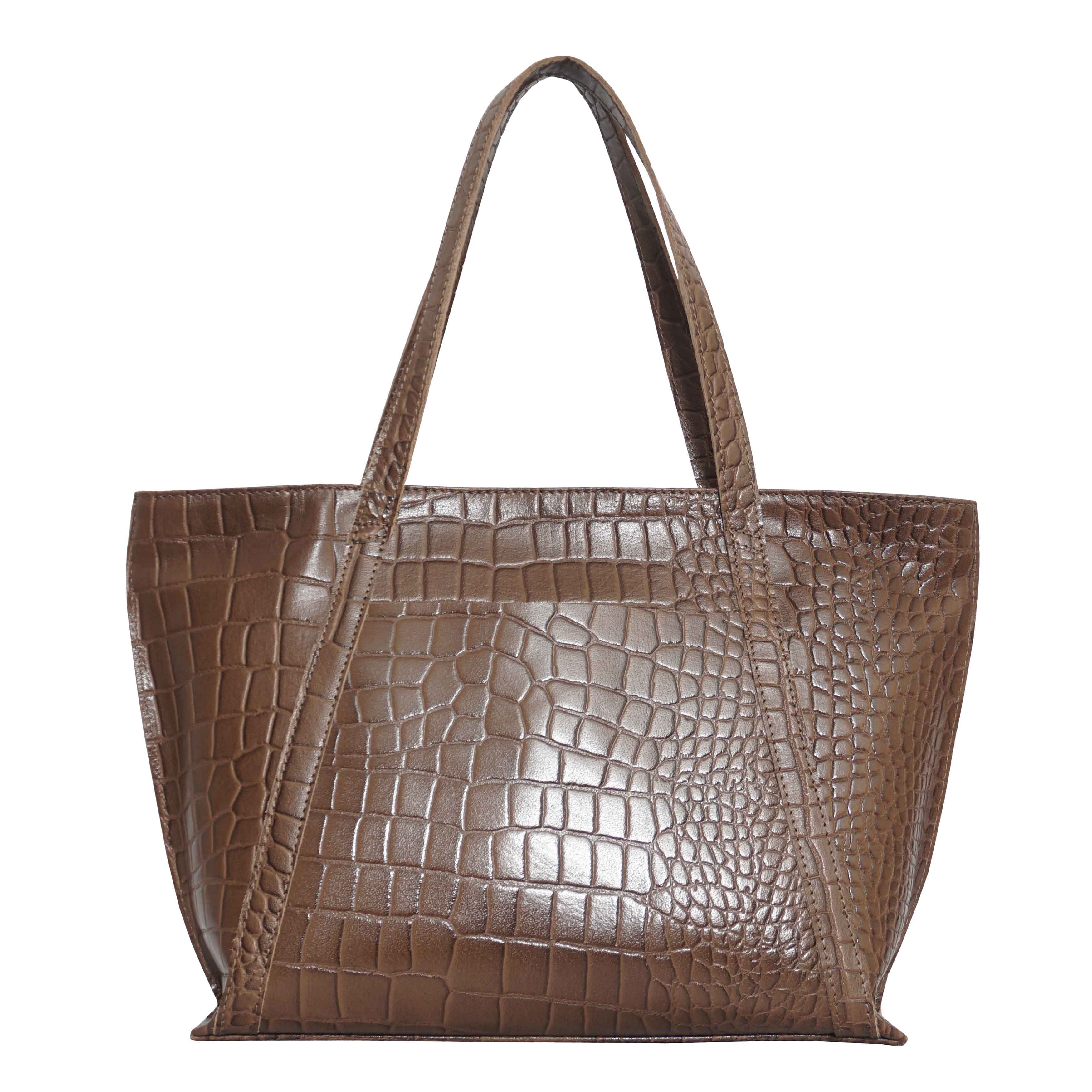 Tan 'AGNES' Croc Embossed Real Leather Designer Tote Bag, Image 4 of 6