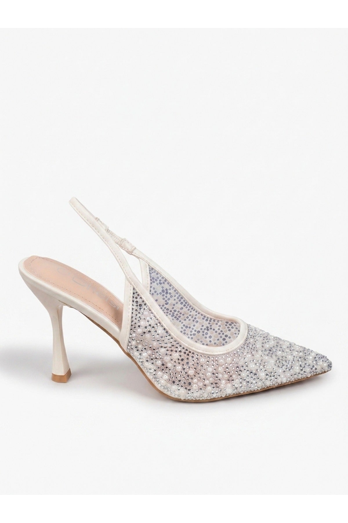 White iKrush White Cordelia Embellished Mesh Pointed Toe Heels, Image 2 of 8