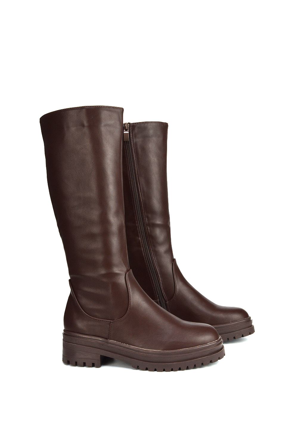 Brown 'Maura' Chunky Sole Mid Calf Boots, Image 2 of 4