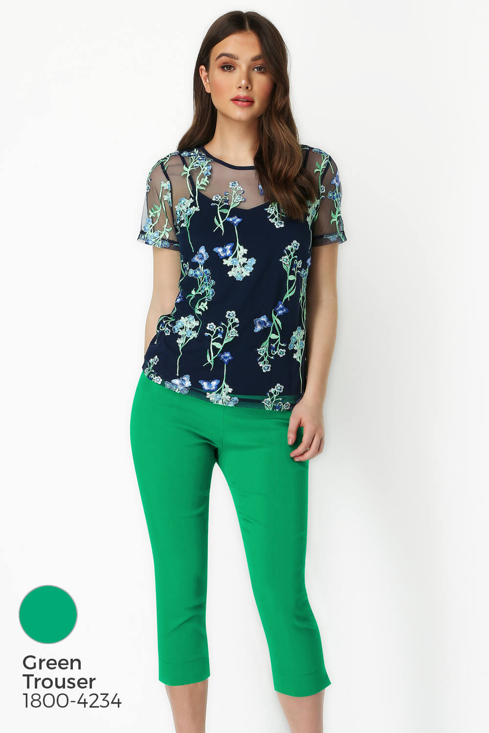 Blue Floral Mesh Embroidered Top, Image 6 of 8