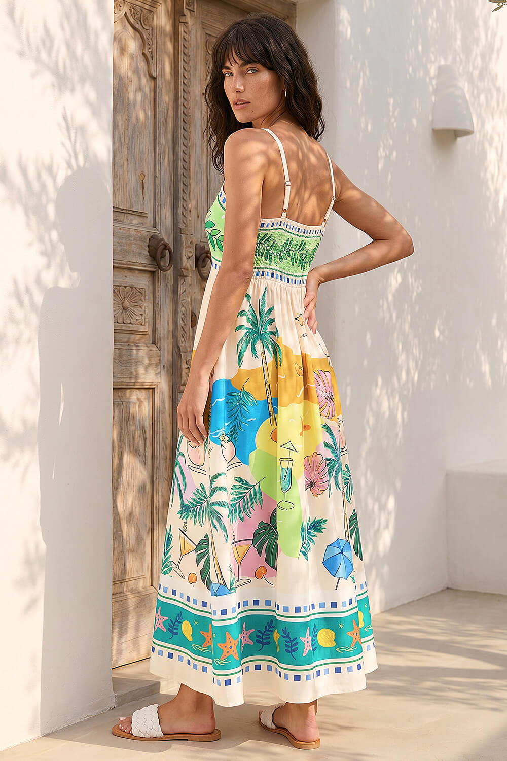 Ivory Beach Print Strappy Midi Dress, Image 3 of 4