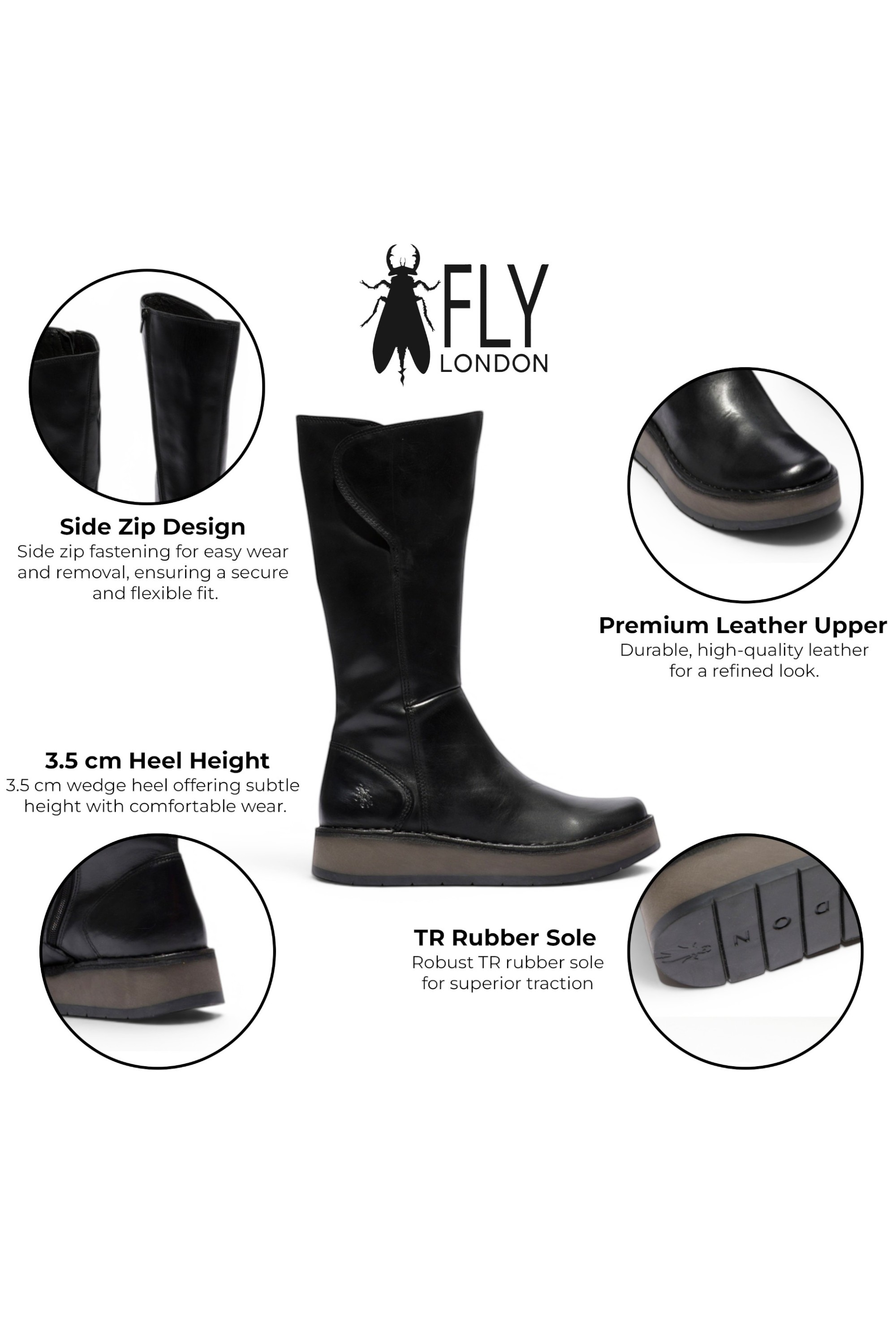 Black Womens Leather High Long Boots-RHEA042, Image 3 of 5