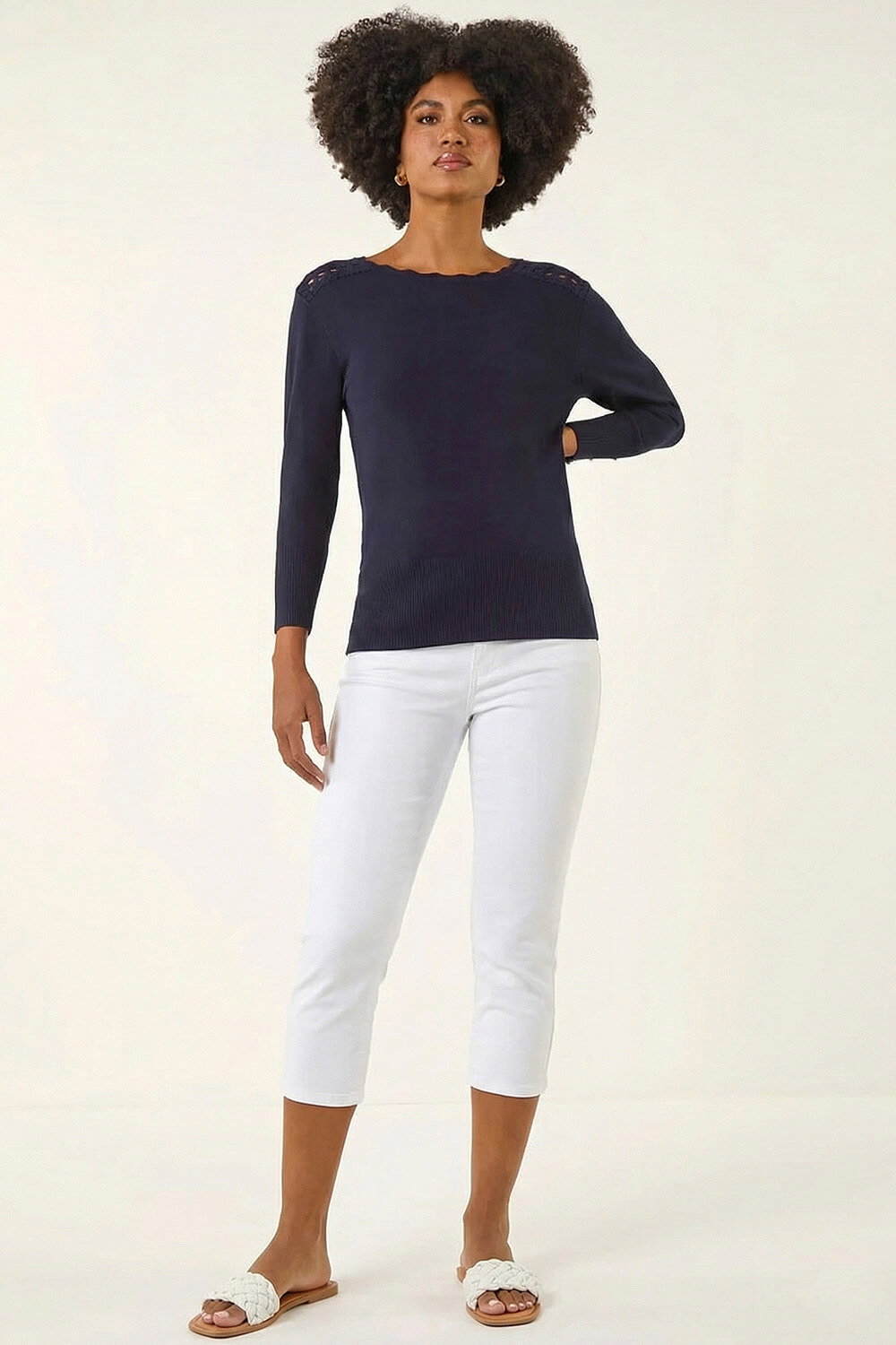 Navy Scalloped Neck Knit Jumper, Image 3 of 5