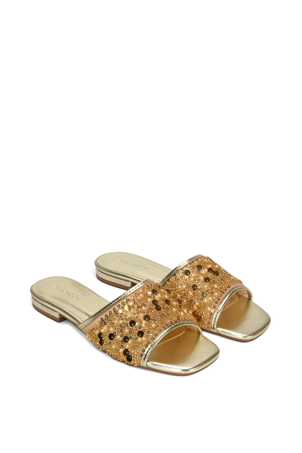 Gold 'Ziva' Embroidered Sequin Slip On Slider Sandals, Image 5 of 6