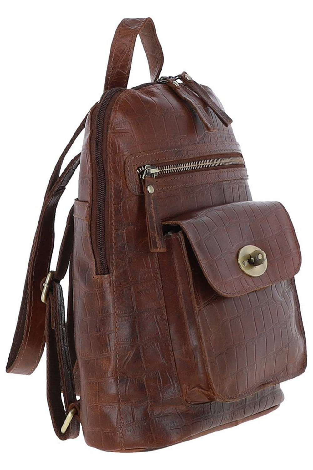 Tan 'Bonfanti' Croc Print Real Leather Mini Backpack, Image 2 of 3