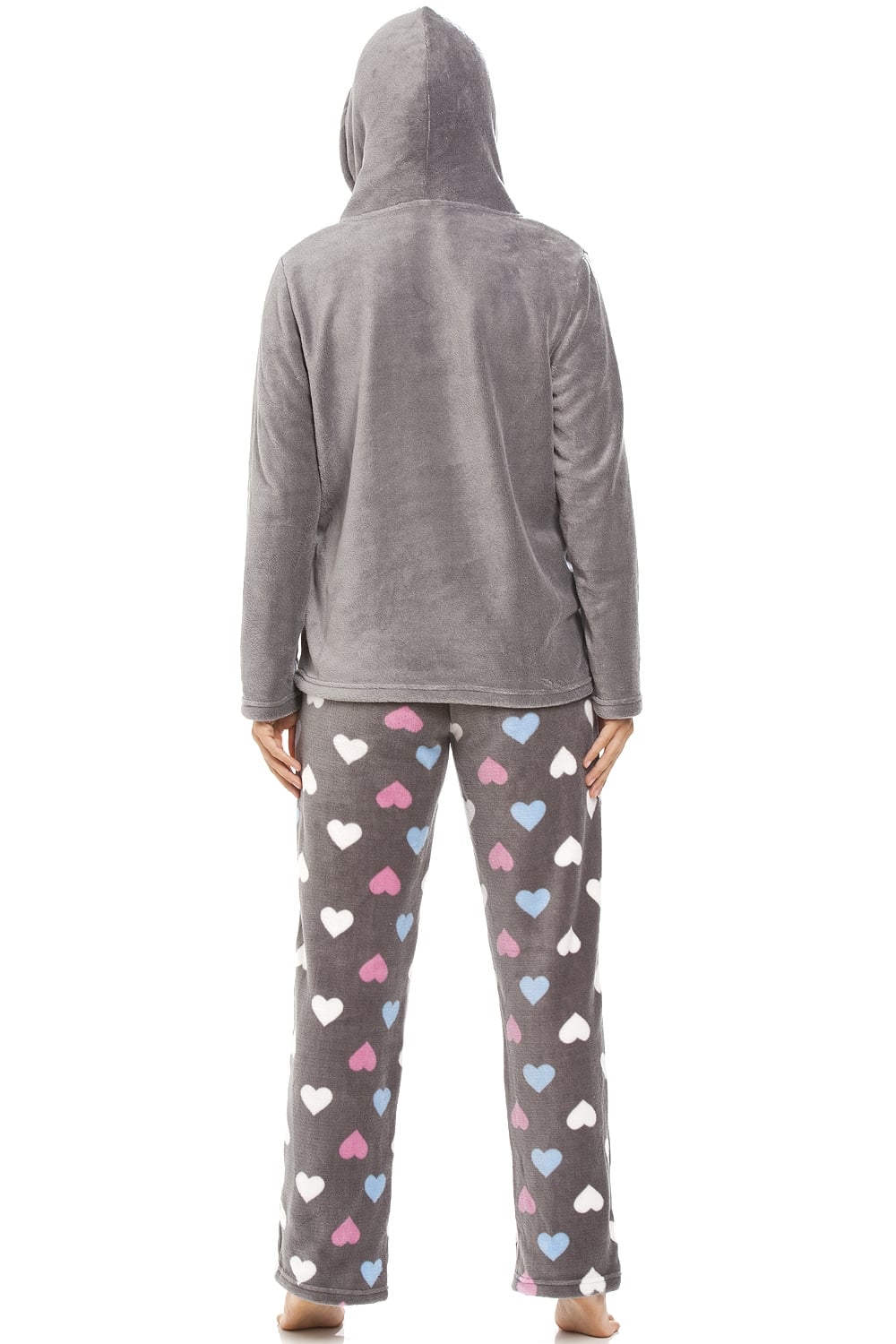 Grey Multicoloured Heart Print Supersoft Pyjama Set, Image 2 of 5