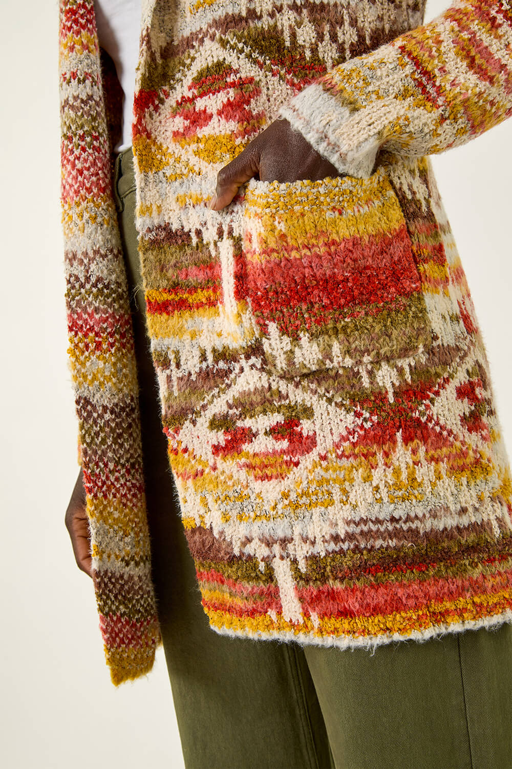 Beige Jacquard Knit Cardigan, Image 7 of 6