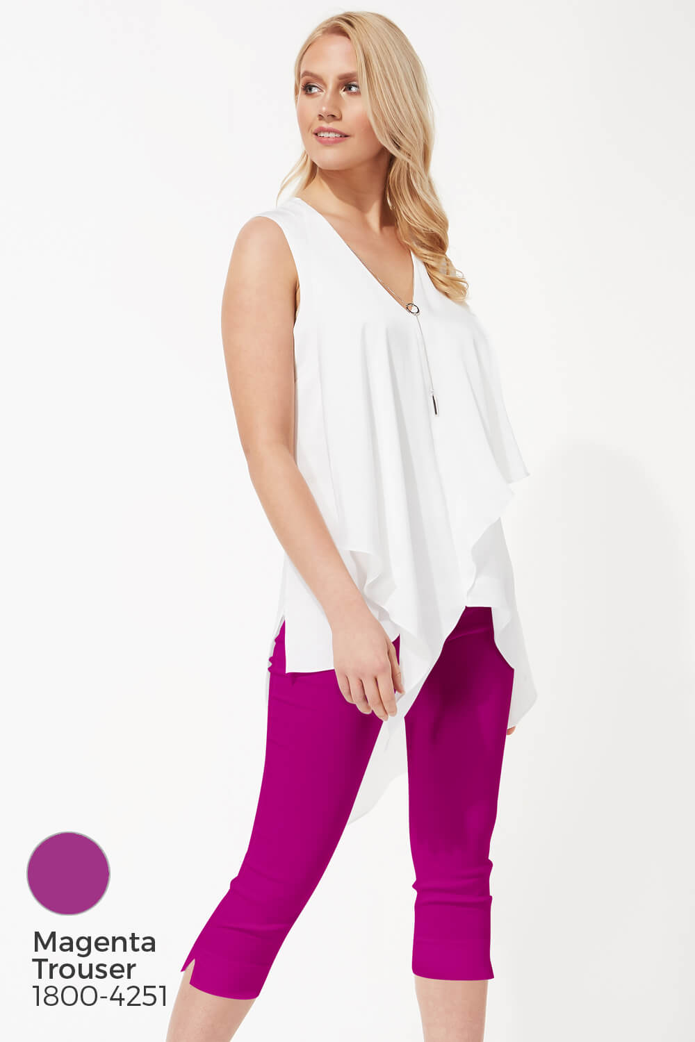 Ivory  Sleeveless Asymmetric Necklace Trim Top , Image 7 of 8