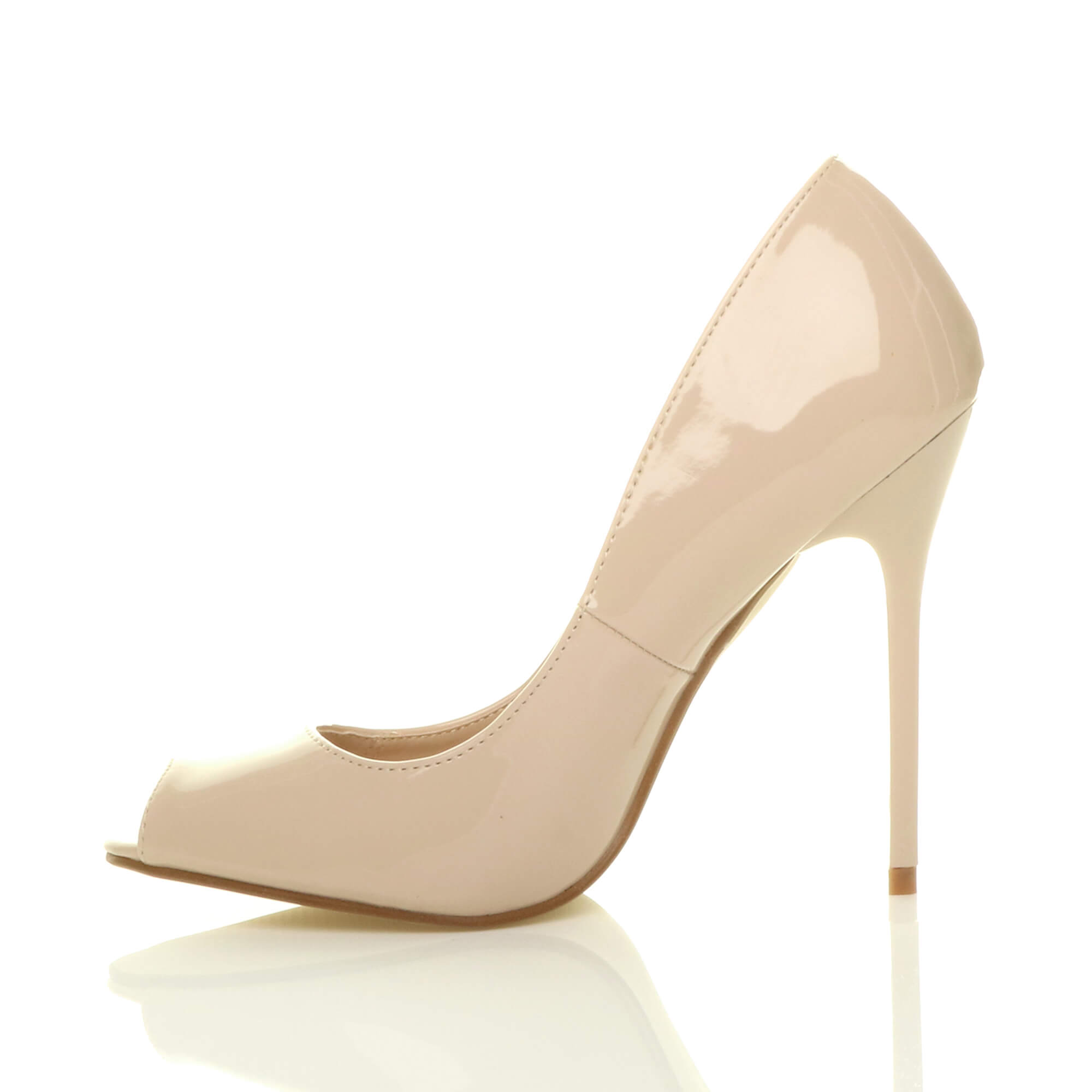 Natural High Heel Peep Toe Patent Court Shoes, Image 3 of 8