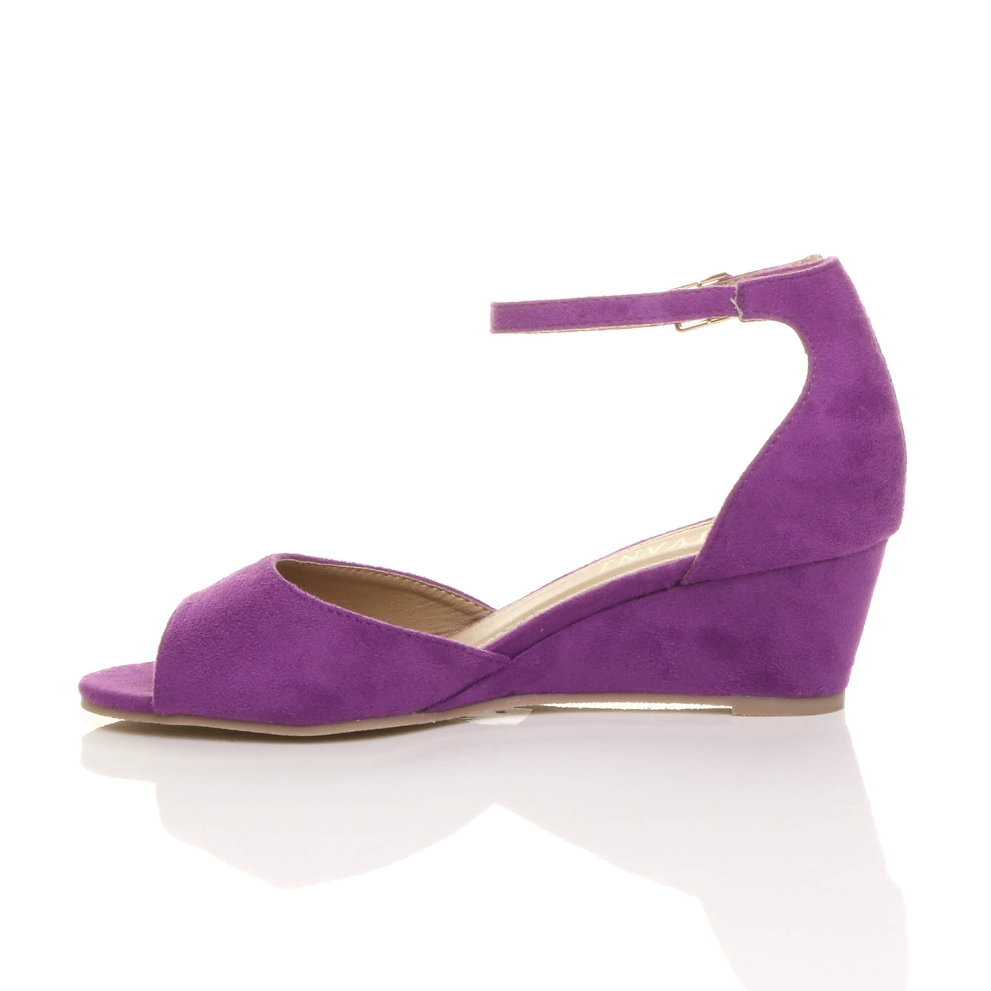 Purple AJVANI Purple Mid Wedge Heel Ankle Strap Sandals, Image 3 of 6