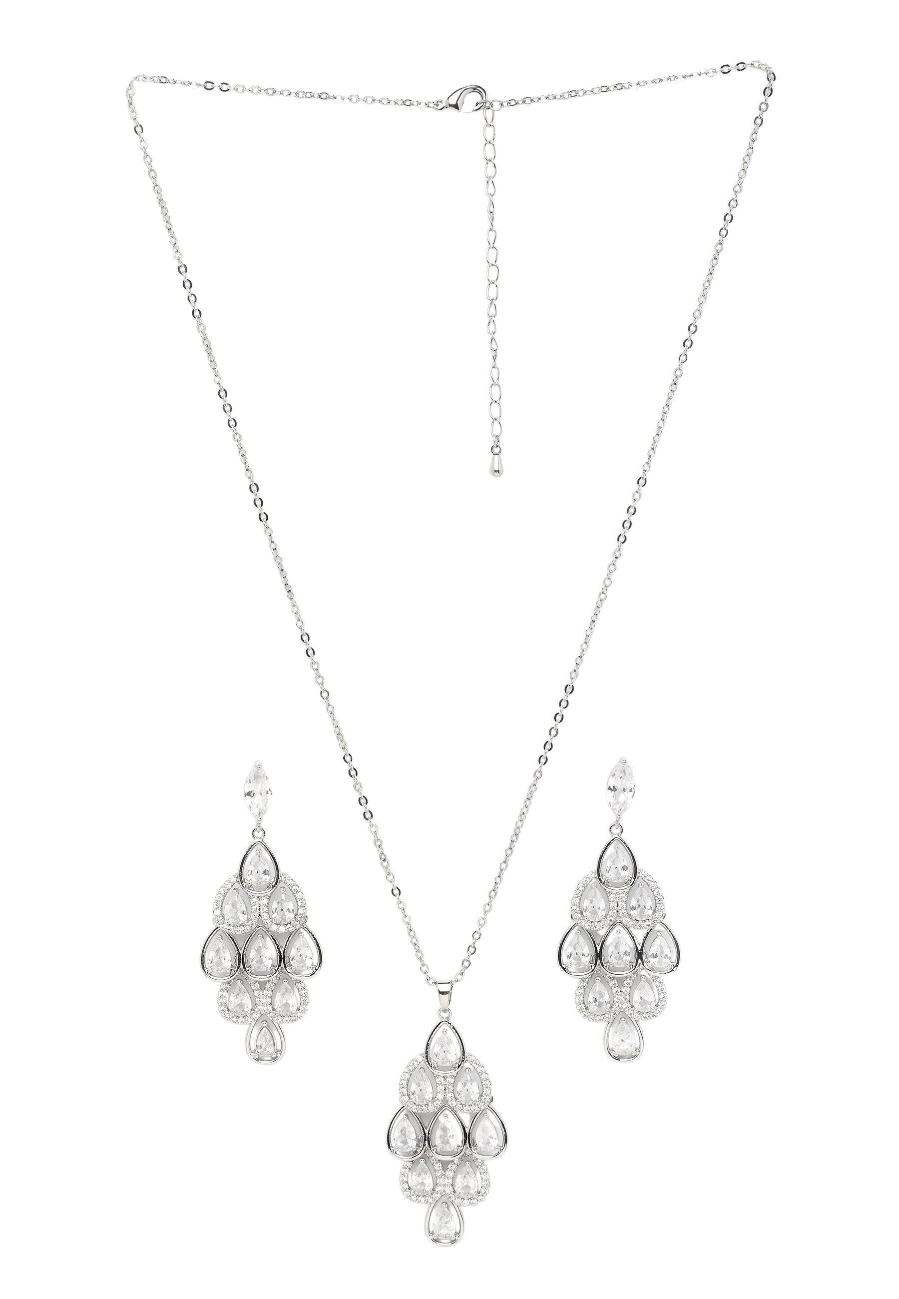 Silver Pearlescent Waterfall Necklace and Earrings Set, Image 3 of 7