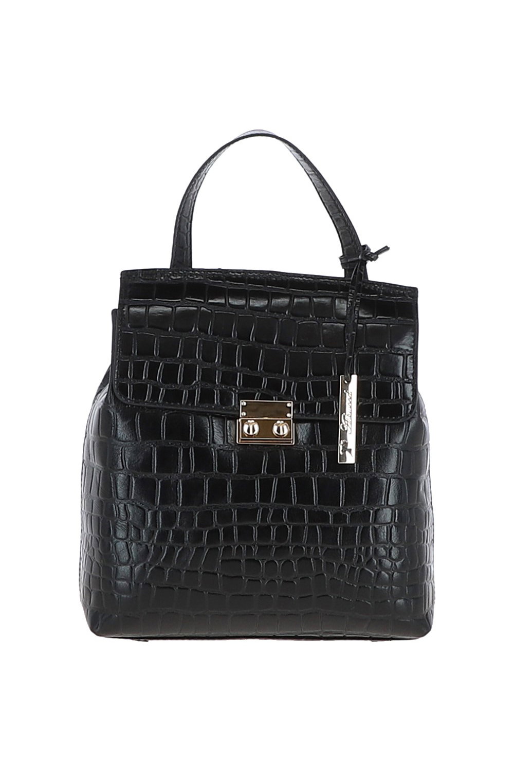 Black Ashwood Leather Black Croc Print Real Leather Backpack, Image 1 of 3