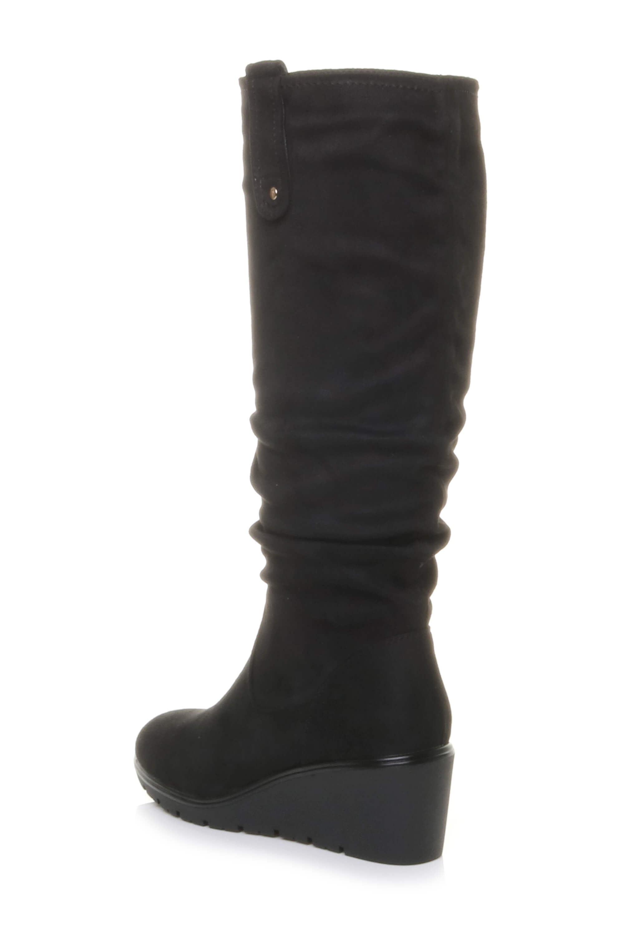 Black Mid Wedge Heel Slouch Knee High Calf Boots, Image 4 of 4