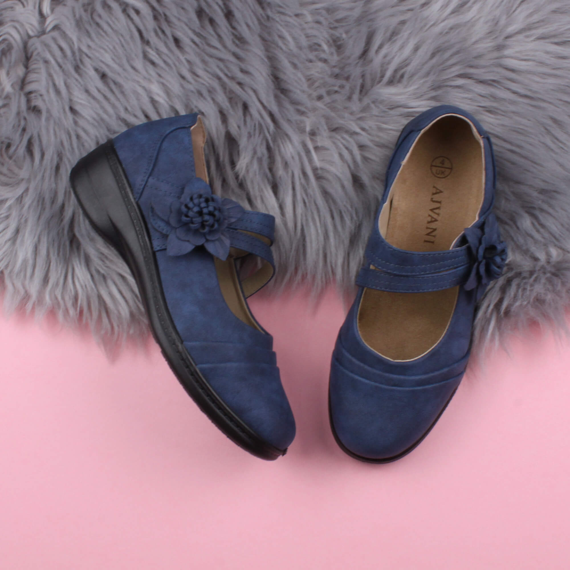 Navy Blue AJVANI Navy Blue Flat Comfort Mary Jane Shoes, Image 4 of 6