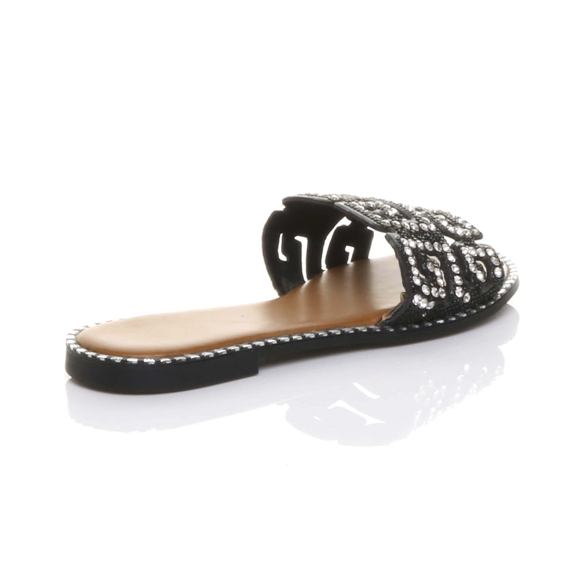 Black Flat Diamante Mule Sandals Flip Flips Sliders, Image 4 of 4