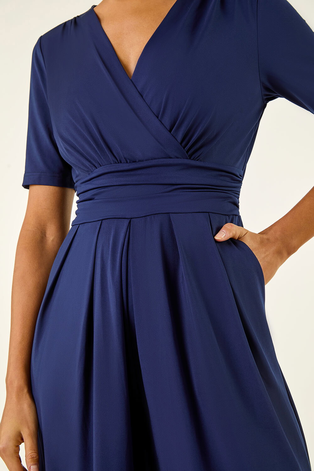 Navy Wrap Bodice Belted Jumpsuit, Image 6 of 5
