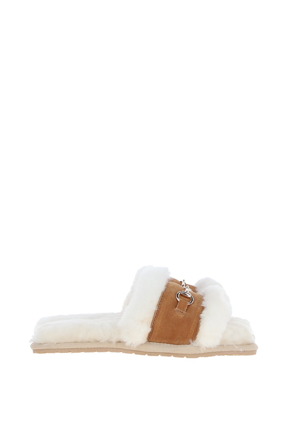 Tan Fenland England Tan 'Sophie' Sheepskin Fluffy Sliders with Suede Top, Image 1 of 4