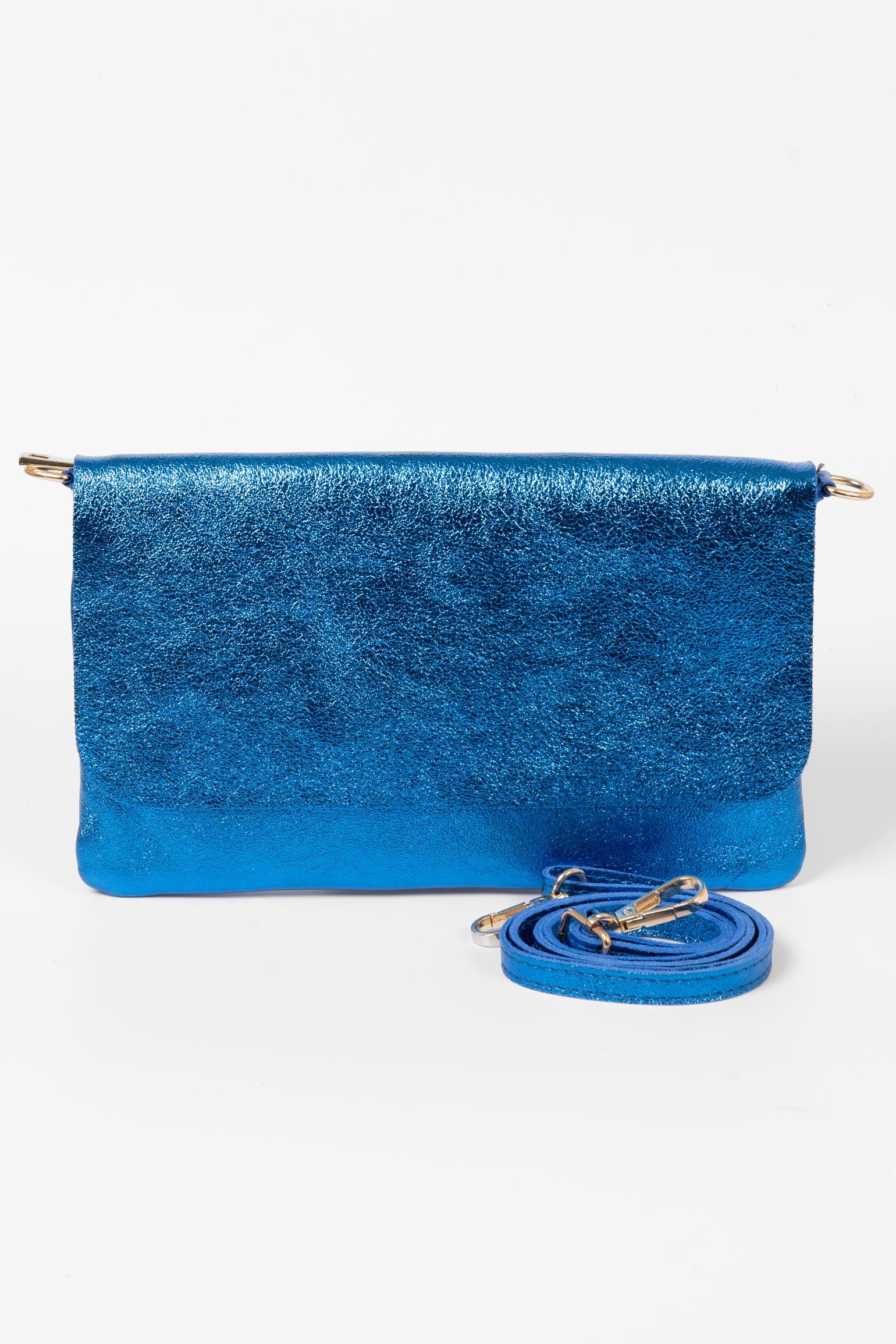 Blue Metallic Italian Leather Clutch Bag, Image 3 of 3
