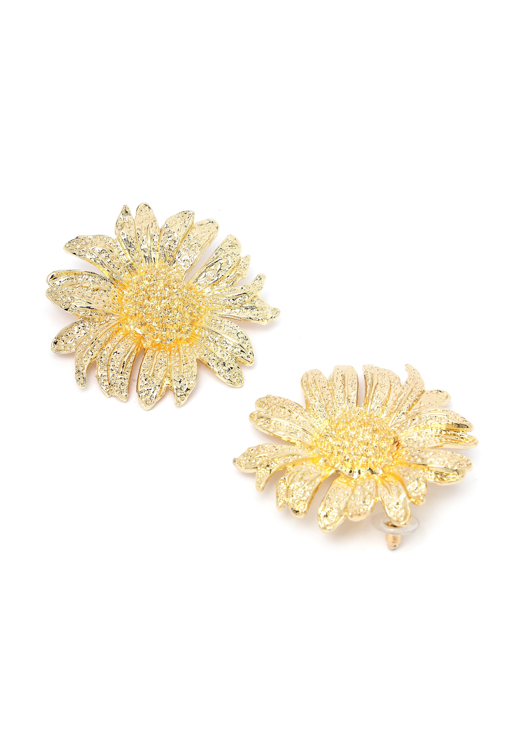 Gold Silver-Coloured Floral Stud Earrings, Image 3 of 5