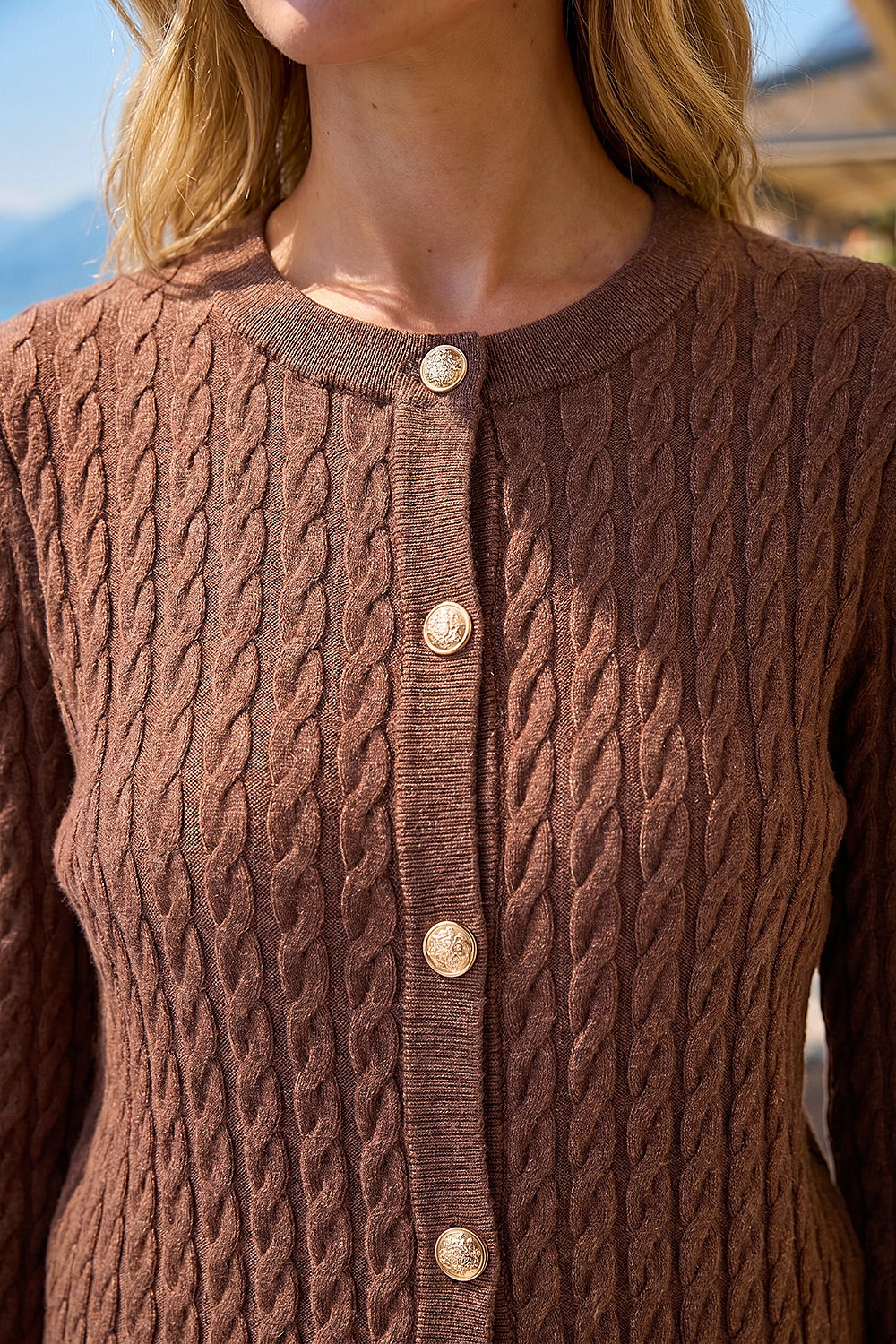 Chocolate Cable Knit Cardigan, Image 5 of 4