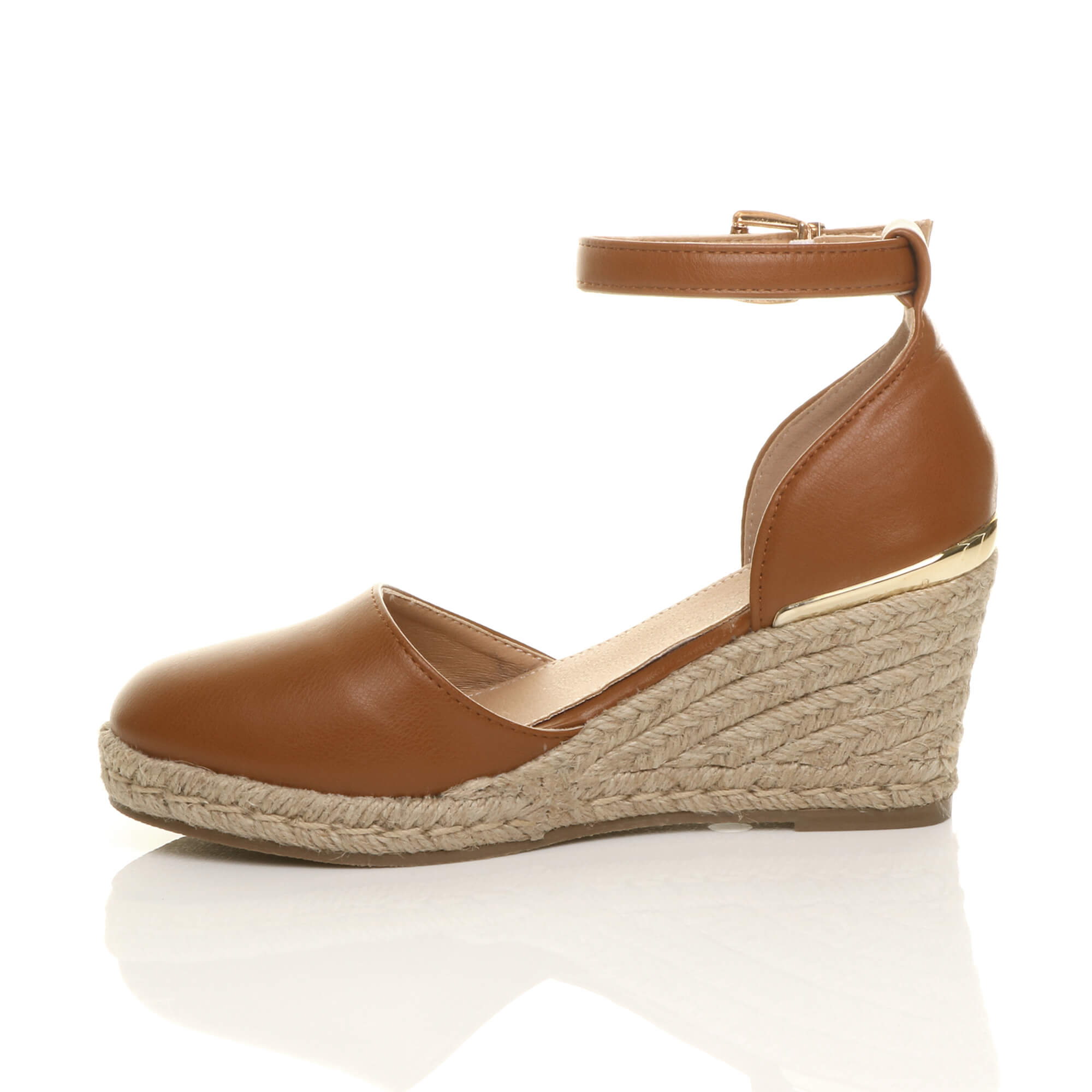 Tan Mid Wedge Heel Ankle Strap Espadrille Sandals, Image 3 of 6
