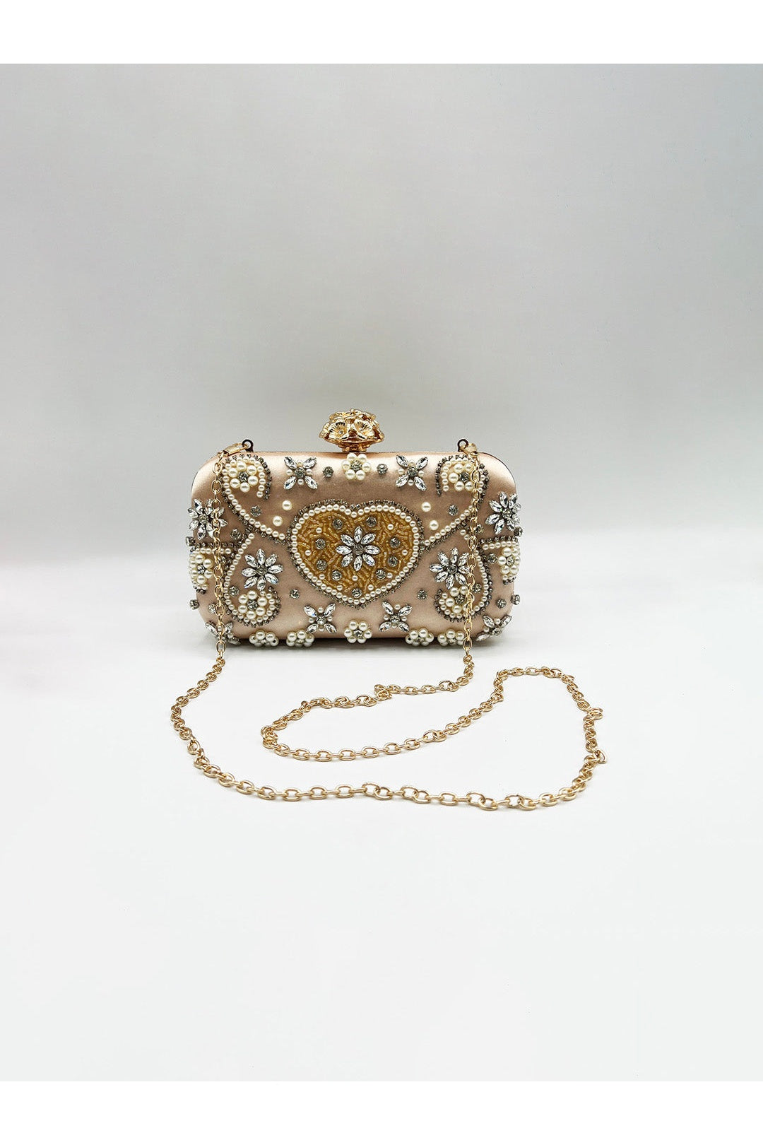Gold Heart Beaded Clutch Bag, Image 2 of 5