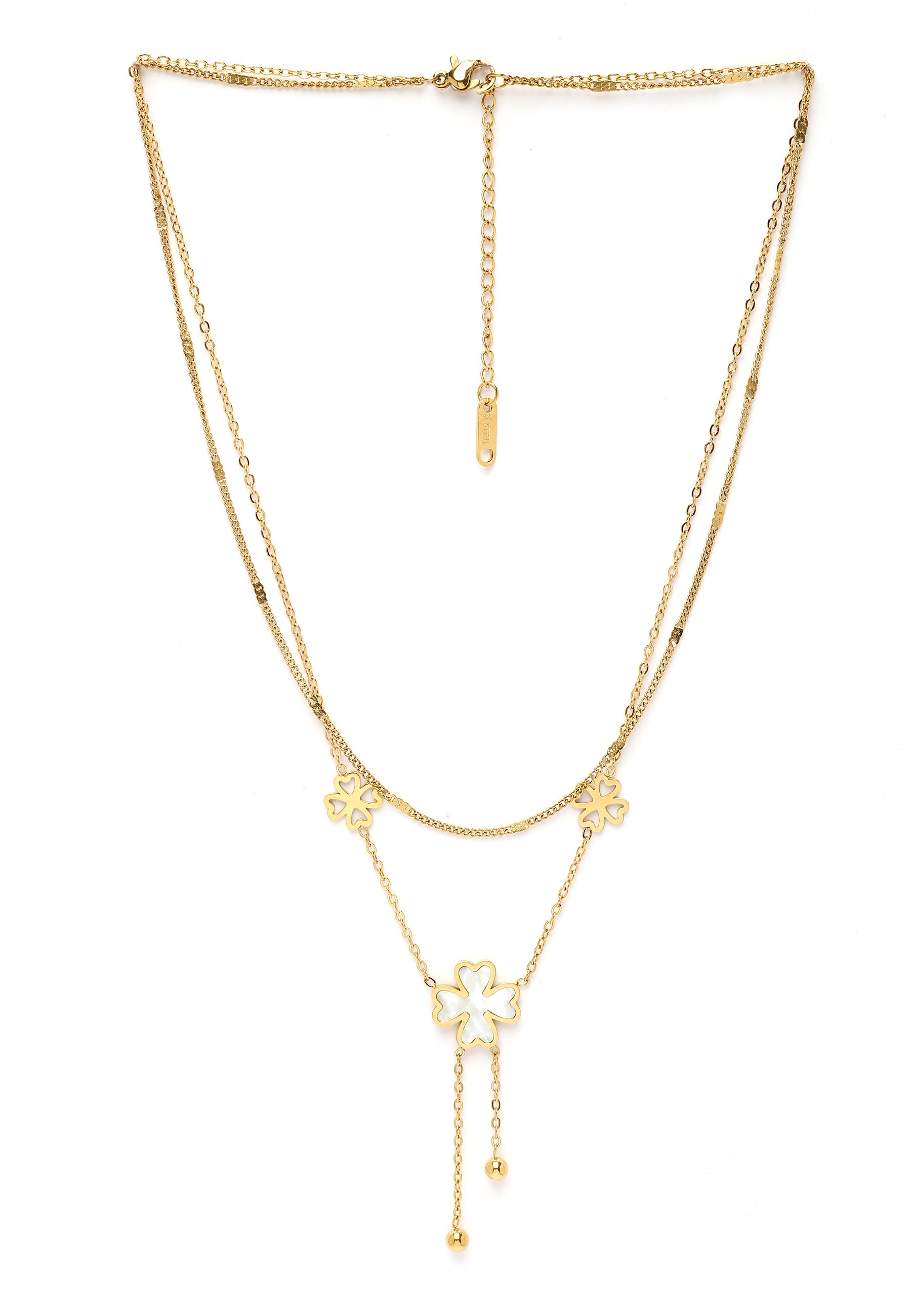 Gold Diva Double Layered Floral Tassel Chain Necklace, Image 3 of 5