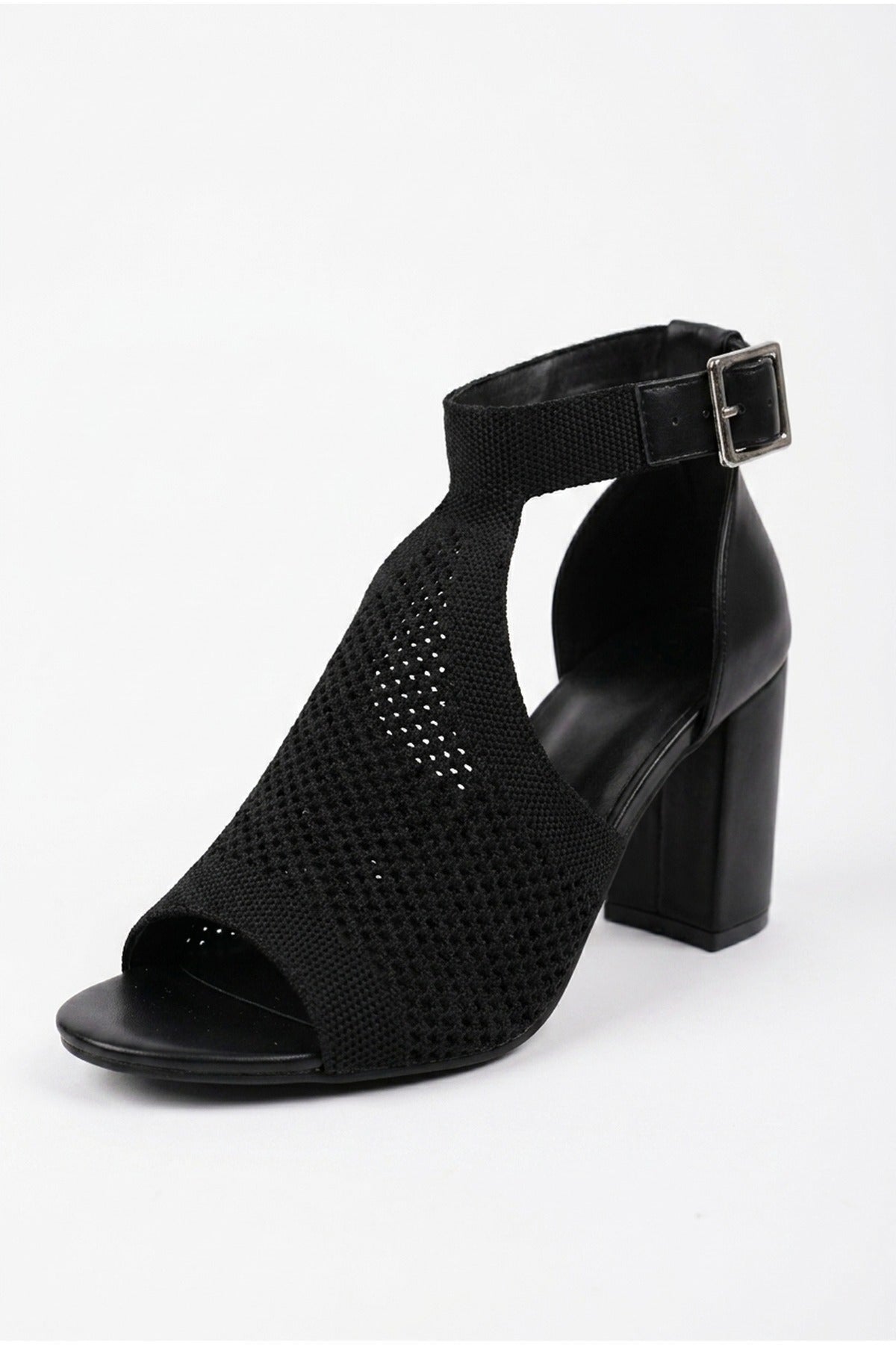 Black Sora Knit Vamp Block Heel Sandals, Image 2 of 5