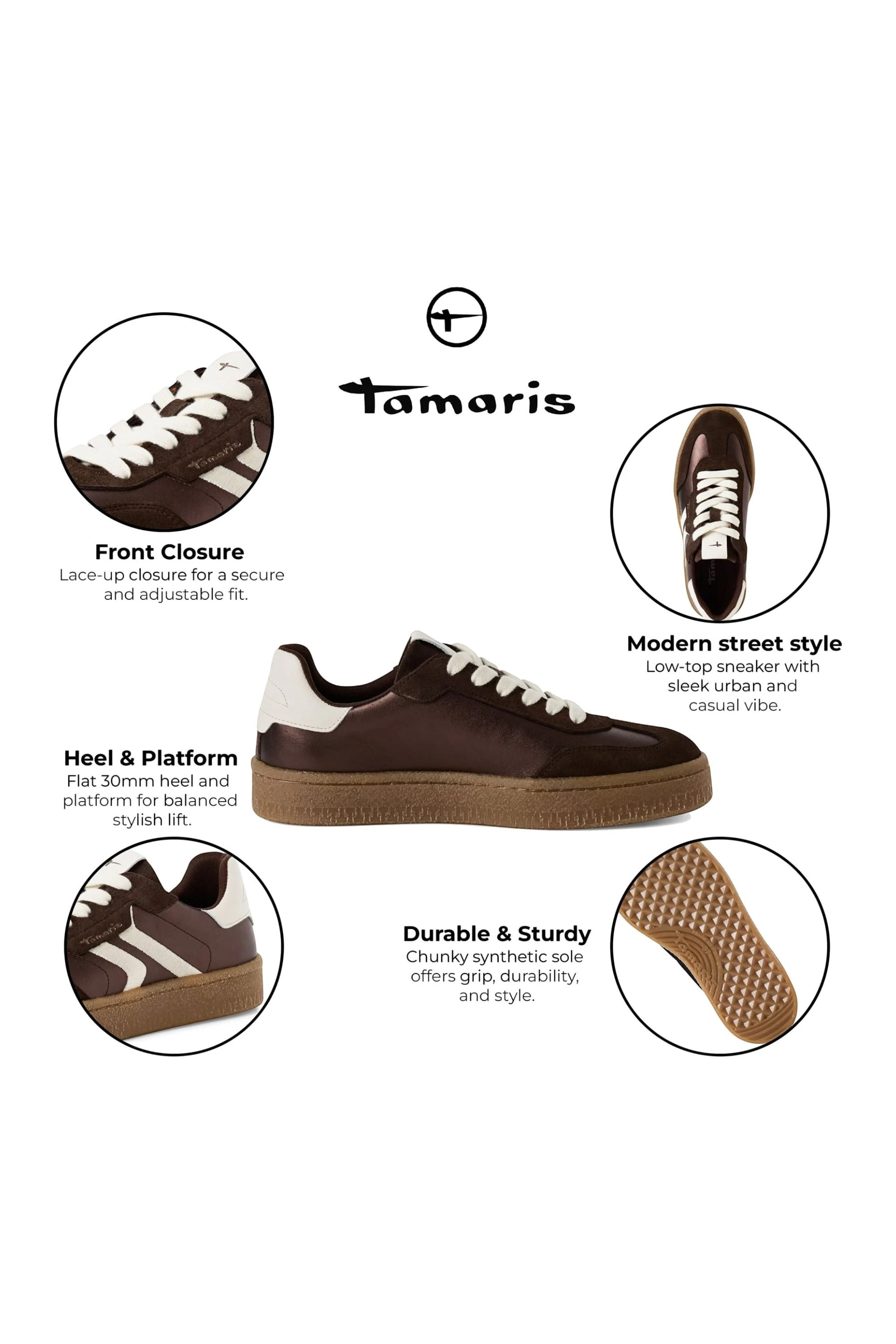 Brown Tamaris Womens Brown White Suede Sneaker, Image 2 of 7