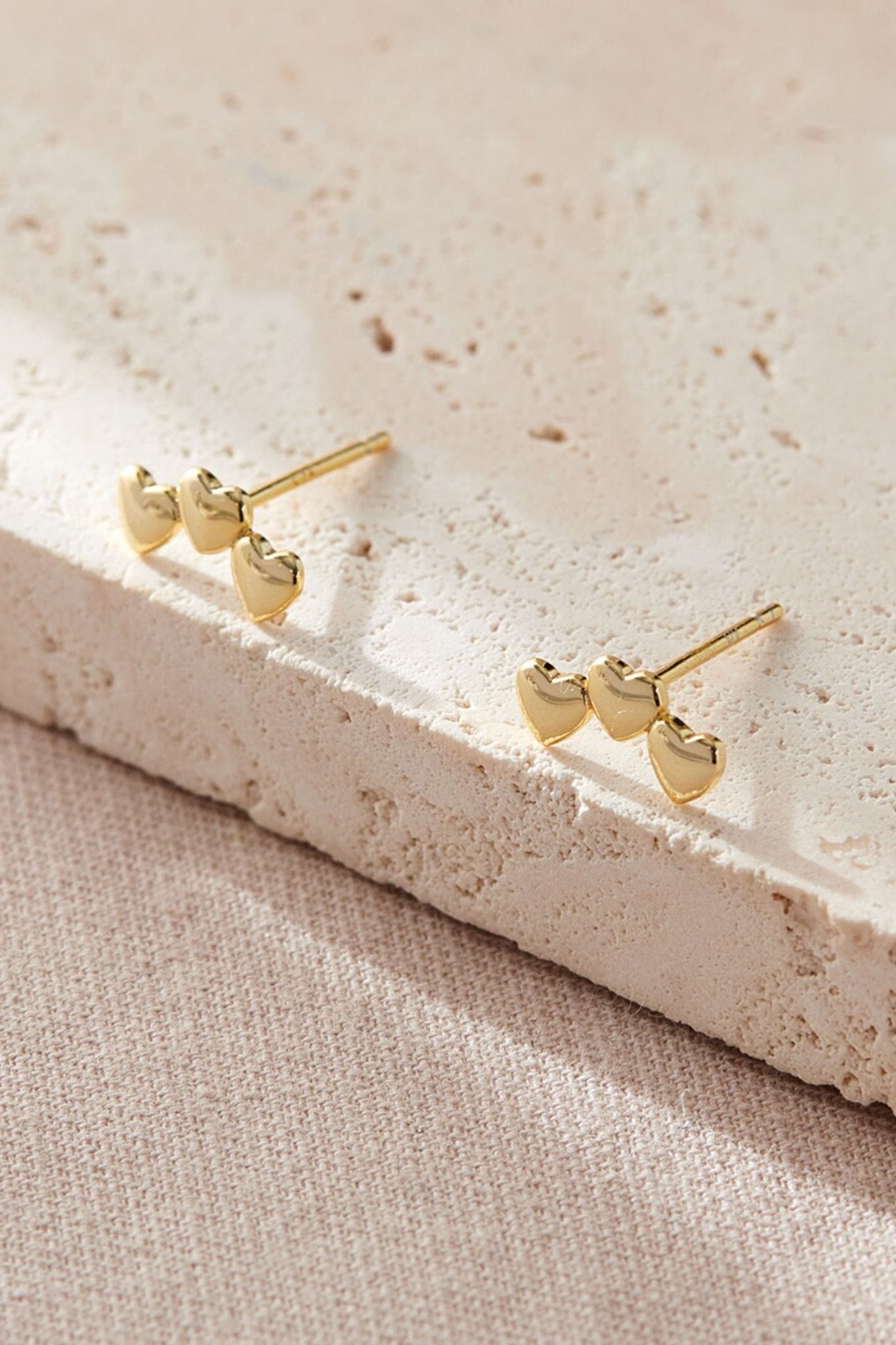 Gold Sterling Silver Triple Heart Studs, Image 2 of 2