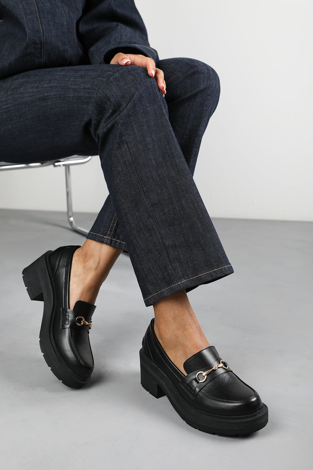 Black Jennifer Chunky Loafers With Metallic Accent, Image 1 of 5